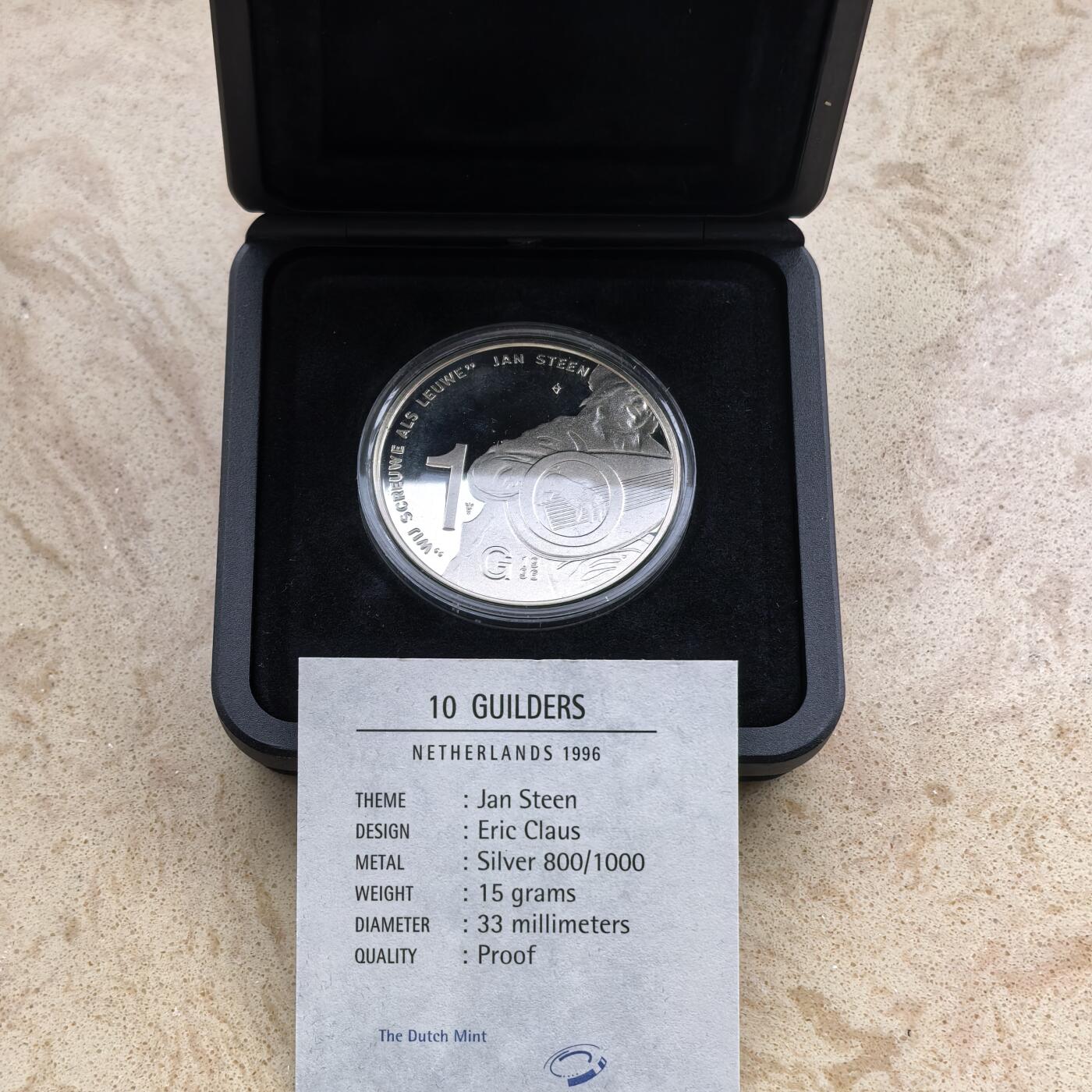 道一币馆币章第一百七十四场 原盒证 荷兰1996年鲁特琴演奏家扬斯丁10盾精制银币