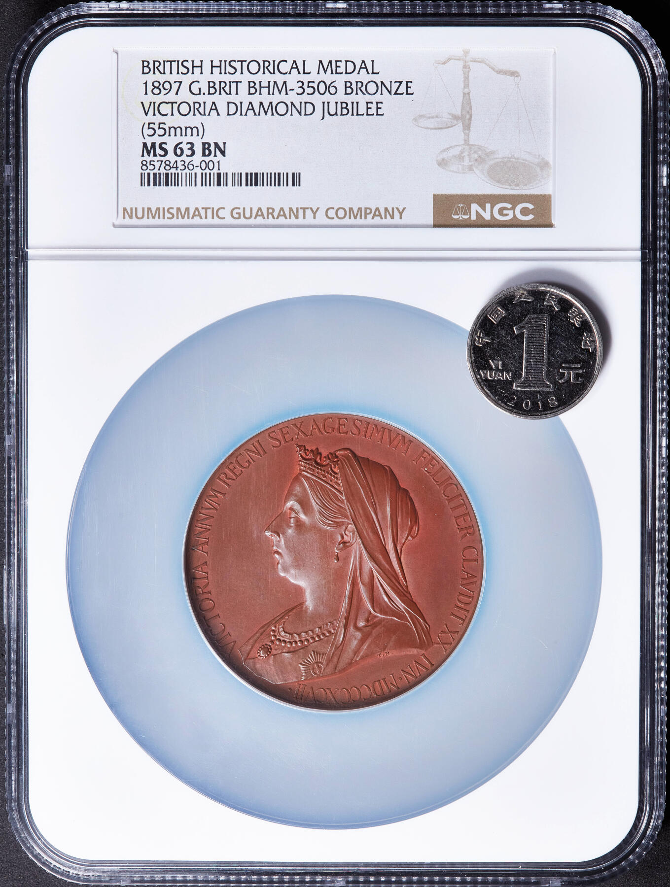 【俄甄集藏】满园春色-2026年(051)04-22星期三 晚 19:30 全场包邮 英国1897年纪念维多利亚女王加冕60周年钻石禧大铜章，NGC MS63，红铜原色状态，经典品种，直径：55mm