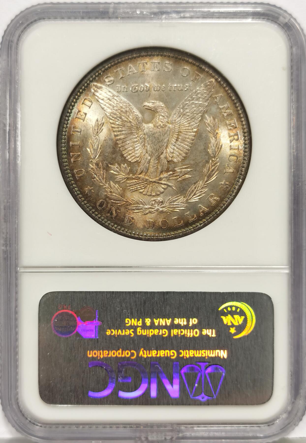 博洋堂世界钱币拍卖第168期（全场包邮） NGC MS64 美国1884年摩根银币，老盒严评，环彩