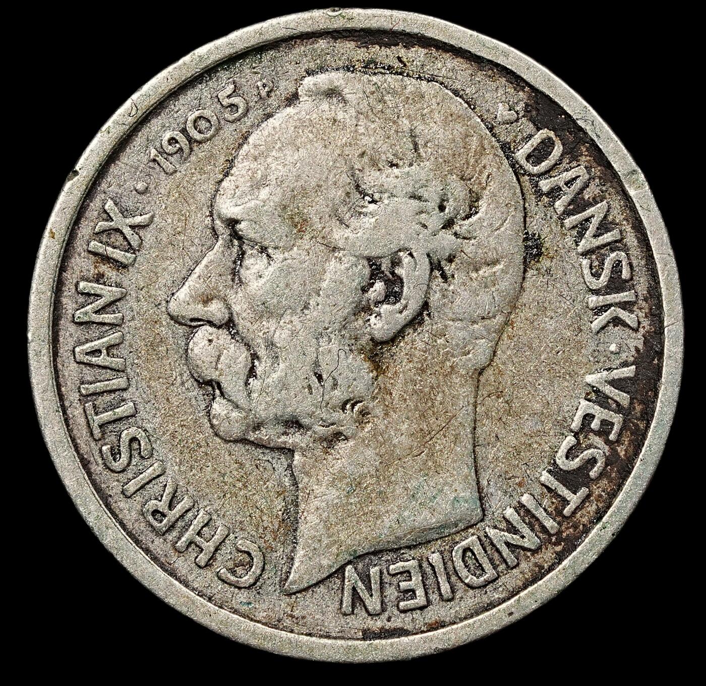 修遠堂世界钱币第111期 1905 年丹属西印度群岛 50 比特 / 10 分银币 ，2.43g