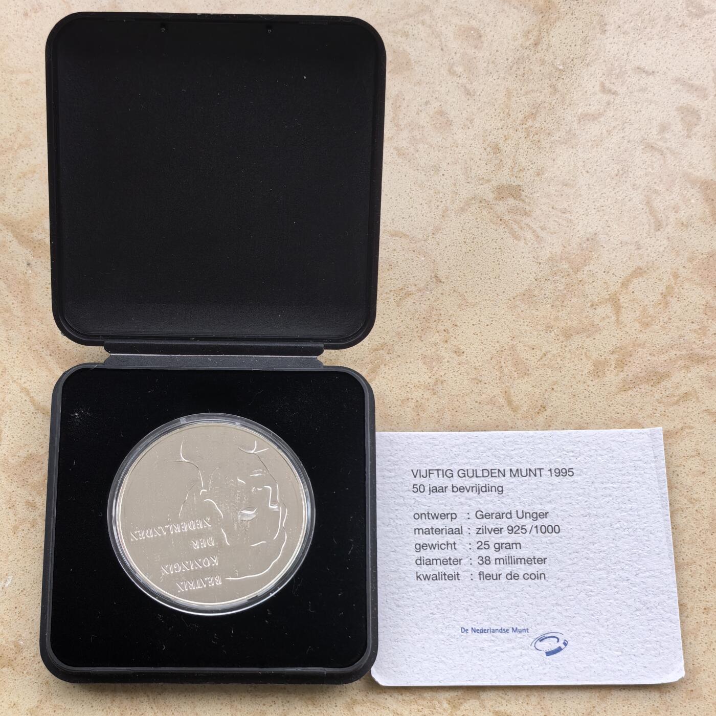 道一币馆币章第一百七十四场 原盒证 荷兰1995年欧洲自由和平50周年50盾精制银币 