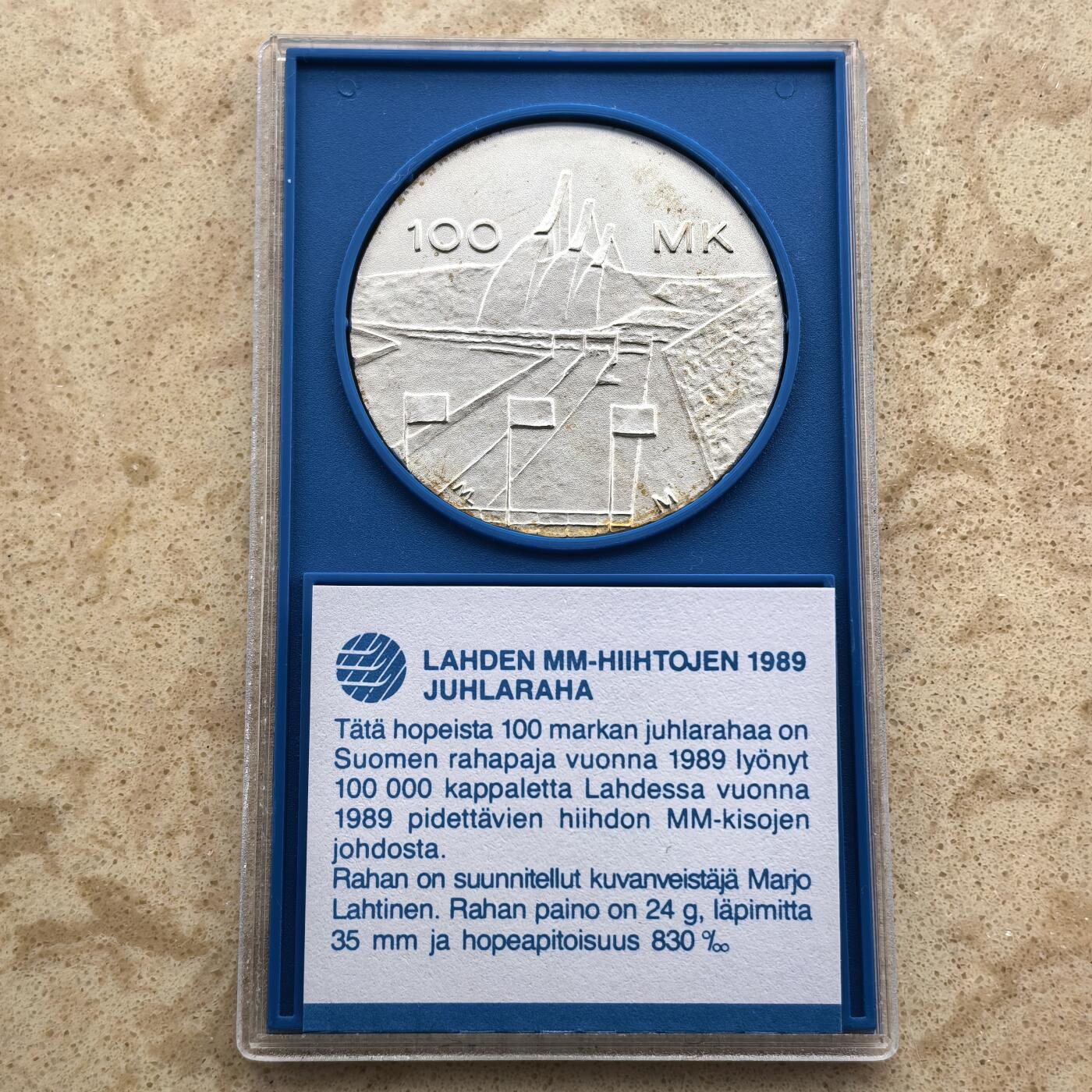 道一币馆币章第一百七十四场 原包装 芬兰1989年第27届拉赫蒂北欧滑雪锦标赛100马克银币