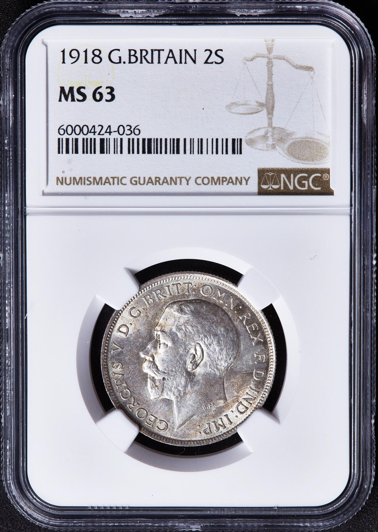 【俄甄集藏】满园春色-2026年(051)04-22星期三 晚 19:30 全场包邮 英国1918年乔治五世十字1福林银币，NGC MS63，原味包浆，转光品相