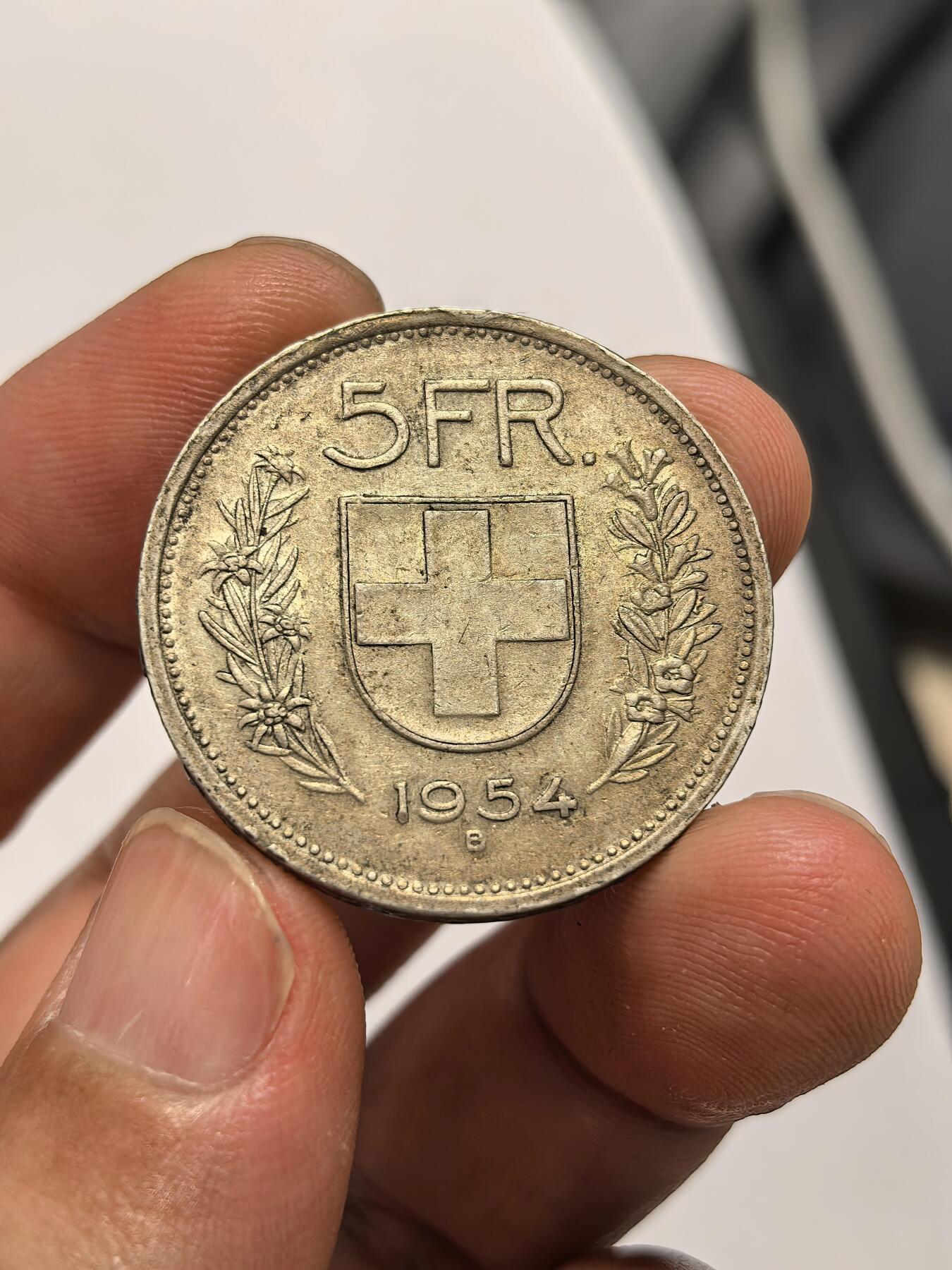 博洋堂世界钱币拍卖第168期（全场包邮） 瑞士1954年5法郎银币 UNC品