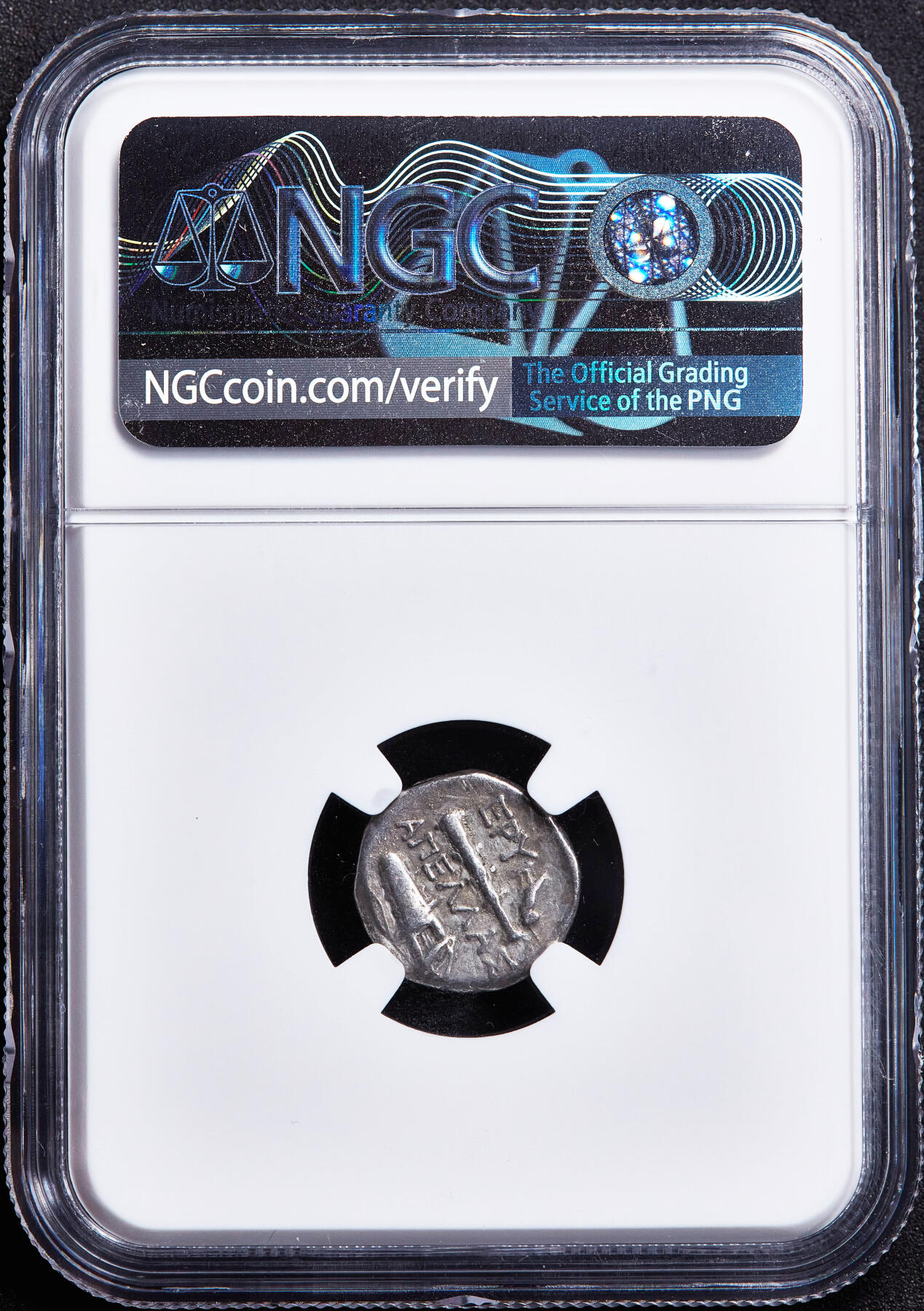 【俄甄集藏】满园春色-2026年(051)04-22星期三 晚 19:30 全场包邮 古希腊爱奥尼亚埃里特莱城公元前4世纪中期大力神1德拉克马猫头鹰银币，NGC VF，正面大力神赫拉克勒斯戴狮皮头像，背面大棒、箭袋、猫头鹰及酒杯图案