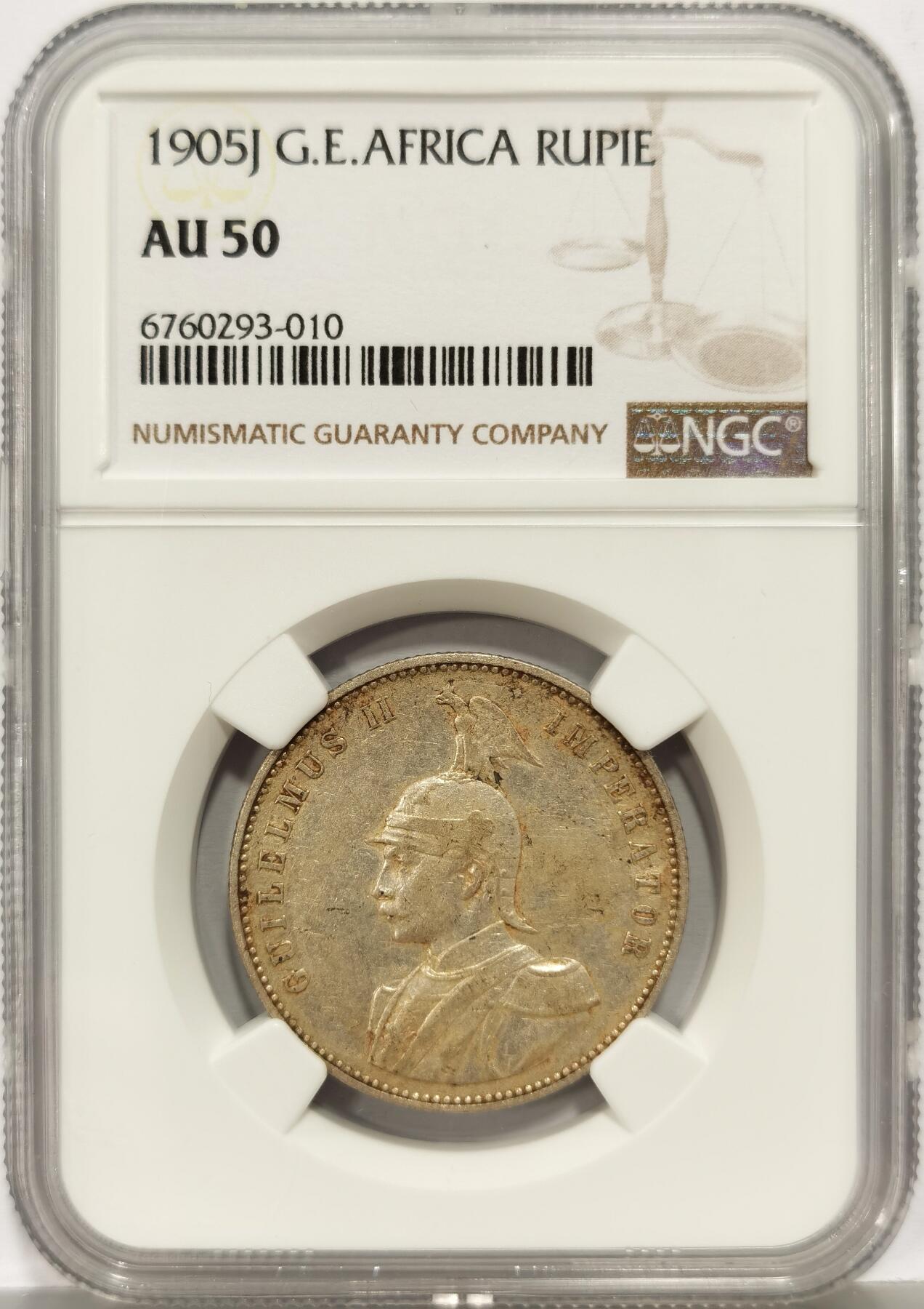 博洋堂世界钱币拍卖第168期（全场包邮） NGC AU50 德属东非1905J1卢比银币