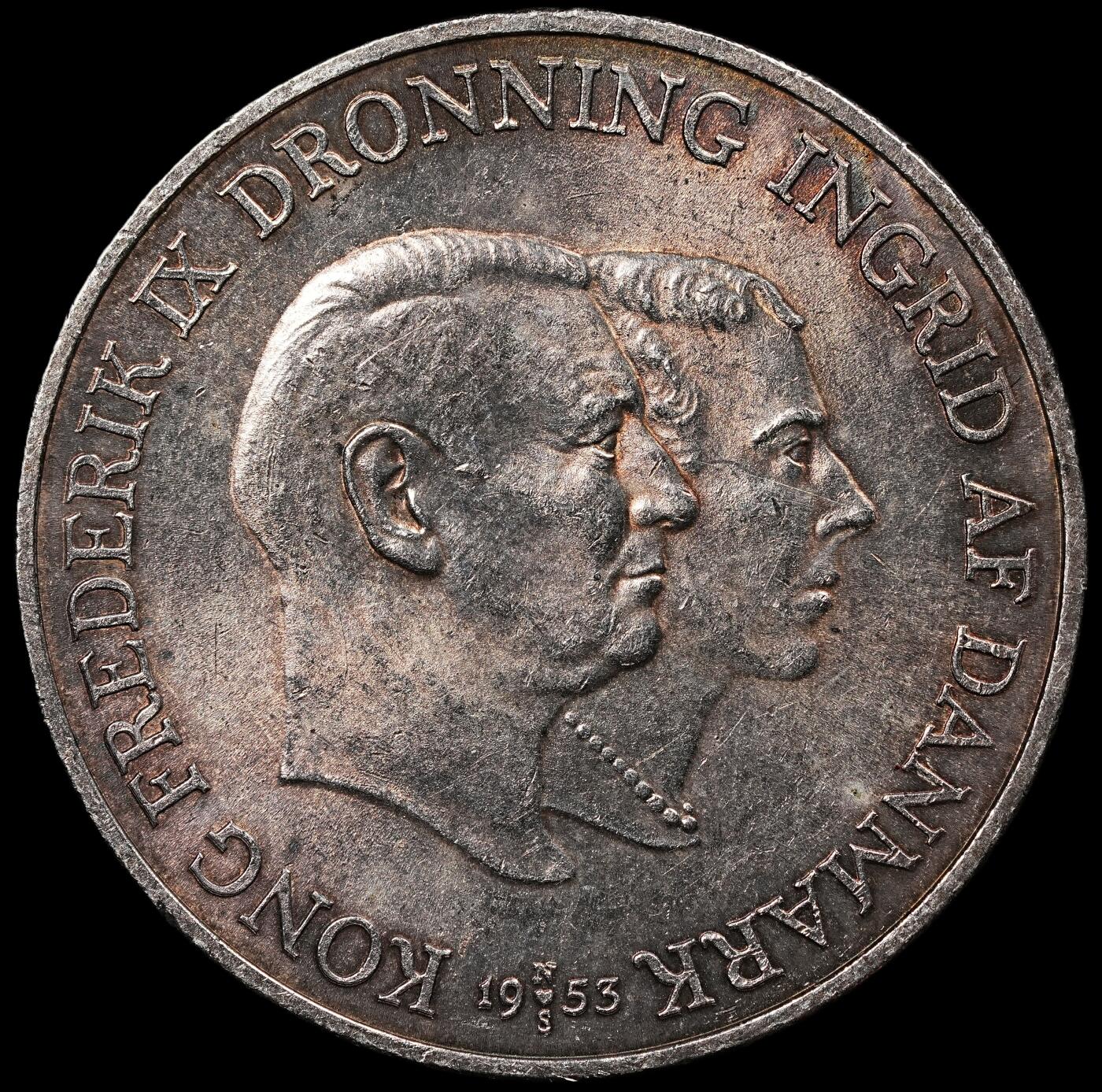 修遠堂世界钱币第111期 1953年丹麦格林兰结核防治纪念2克朗银币 15g，含银80%