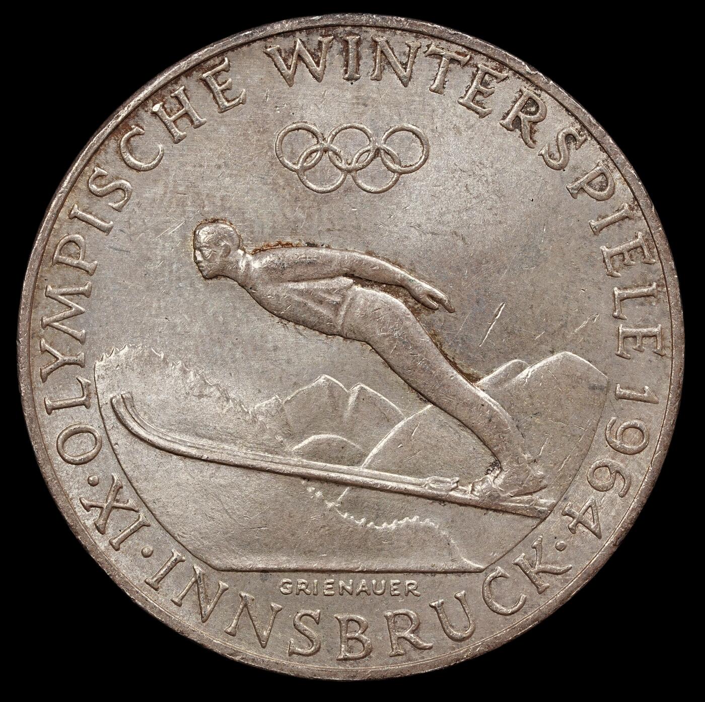 修遠堂世界钱币第111期 1964 年奥地利因斯布鲁克冬奥会 50 先令银币 ，20g，含银80%