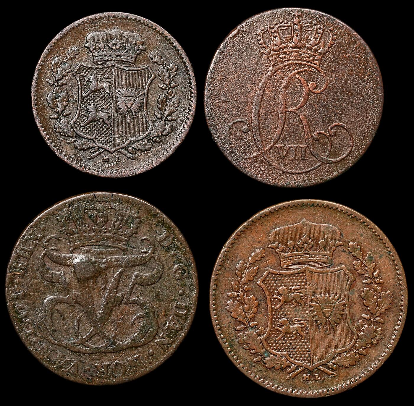 修遠堂世界钱币第111期 丹属石勒苏益格 - 荷尔斯泰因，丹属西印度钱币共4枚