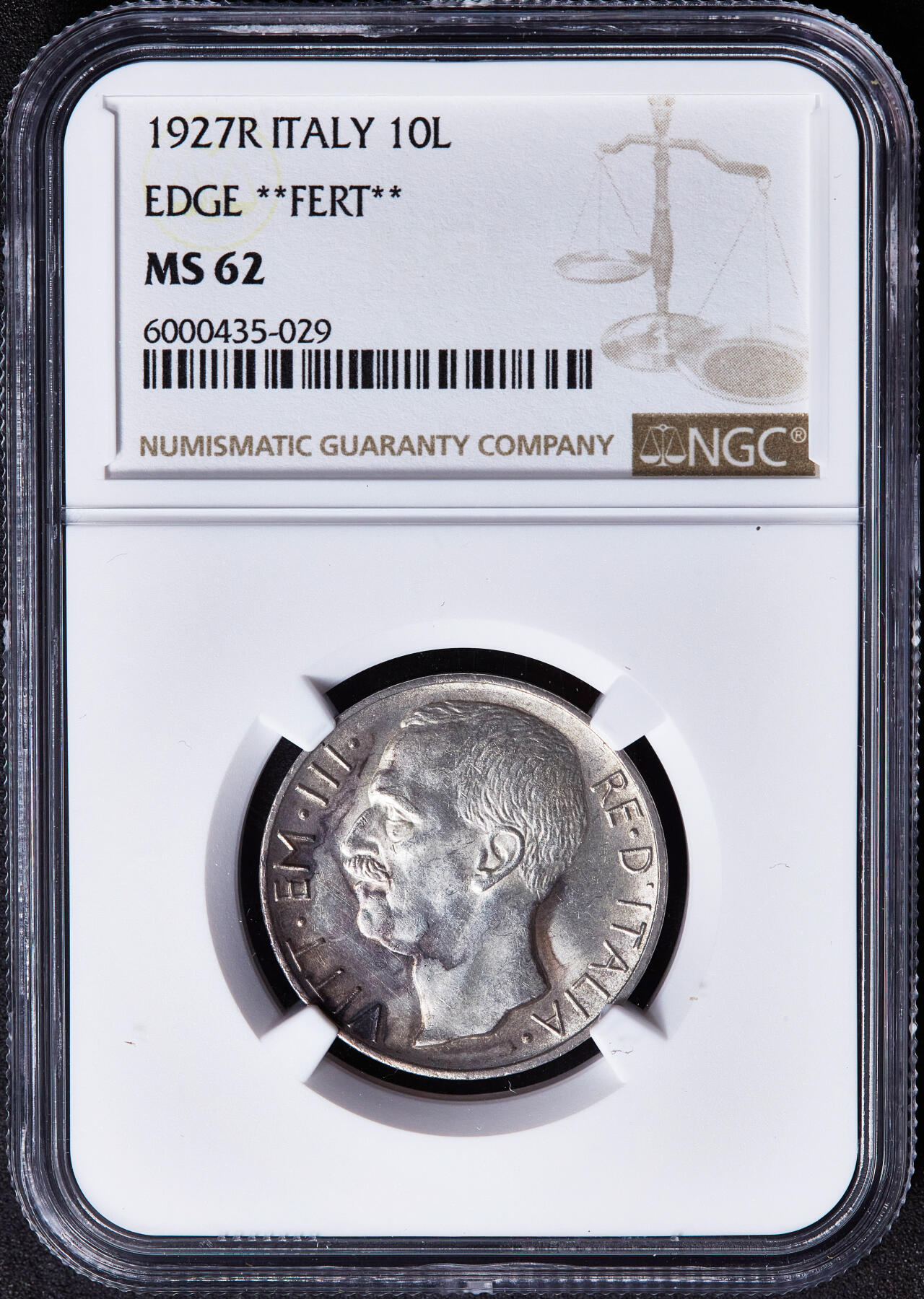 【俄甄集藏】满园春色-2026年(051)04-22星期三 晚 19:30 全场包邮 意大利王国1927年伊曼纽尔三世R版10里拉胜利女神驾马车银币，NGC MS62，黄油彩转光品相，经典品种