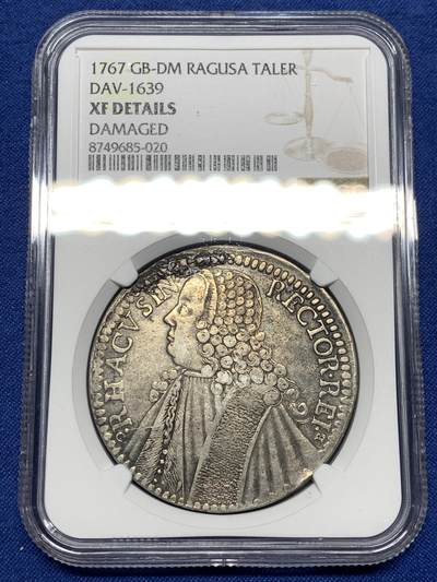 《竞宝斋》第479场 周日，周一 2场连拍 （全场包邮）20级店铺 欢迎送拍 - NGC XFD 拉古萨共和国 1767年 1泰勒银币 不常见的品种 人像面整体打制得非常好 发卷清晰