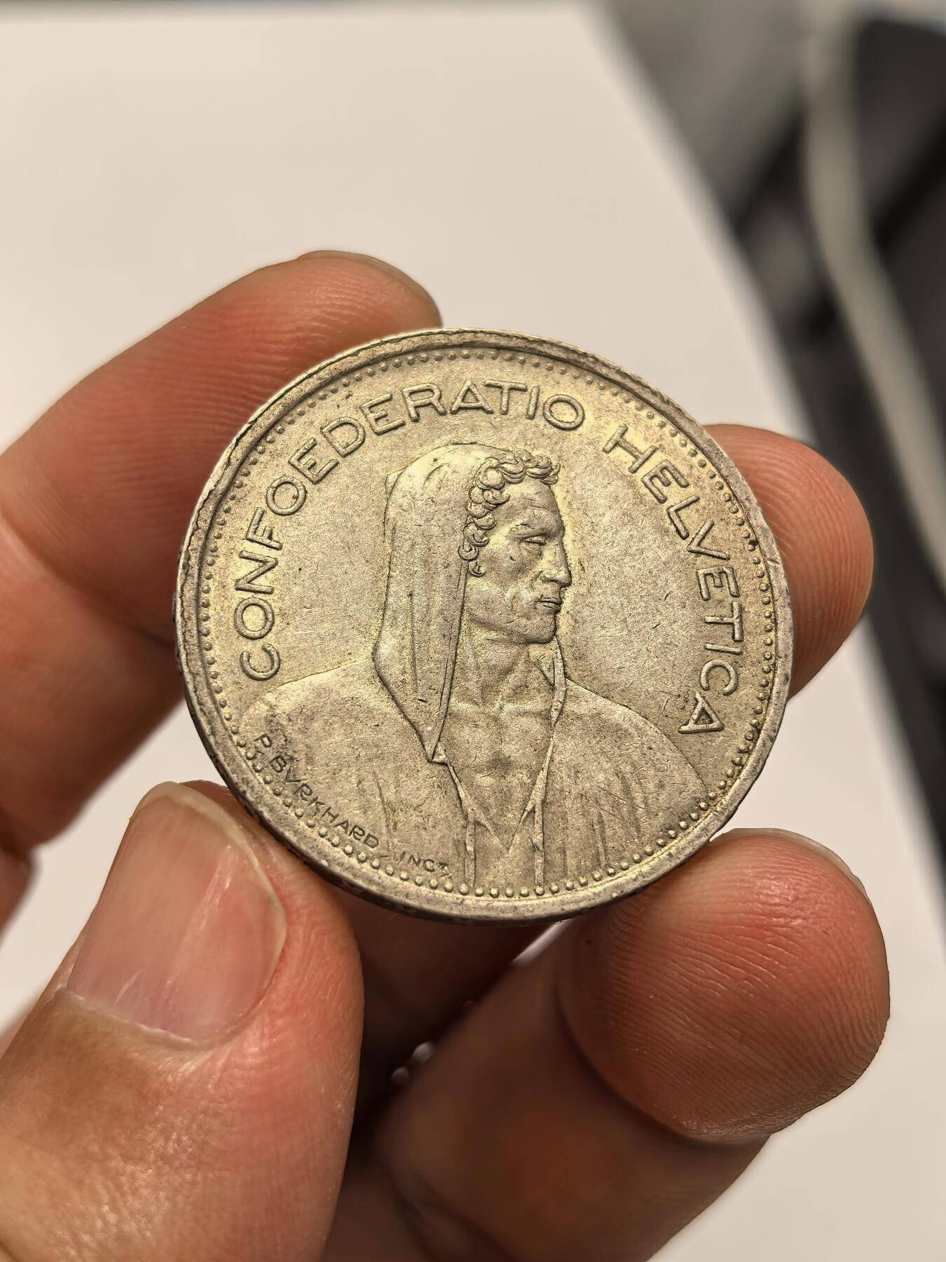 博洋堂世界钱币拍卖第168期（全场包邮） 瑞士1954年5法郎银币 UNC品