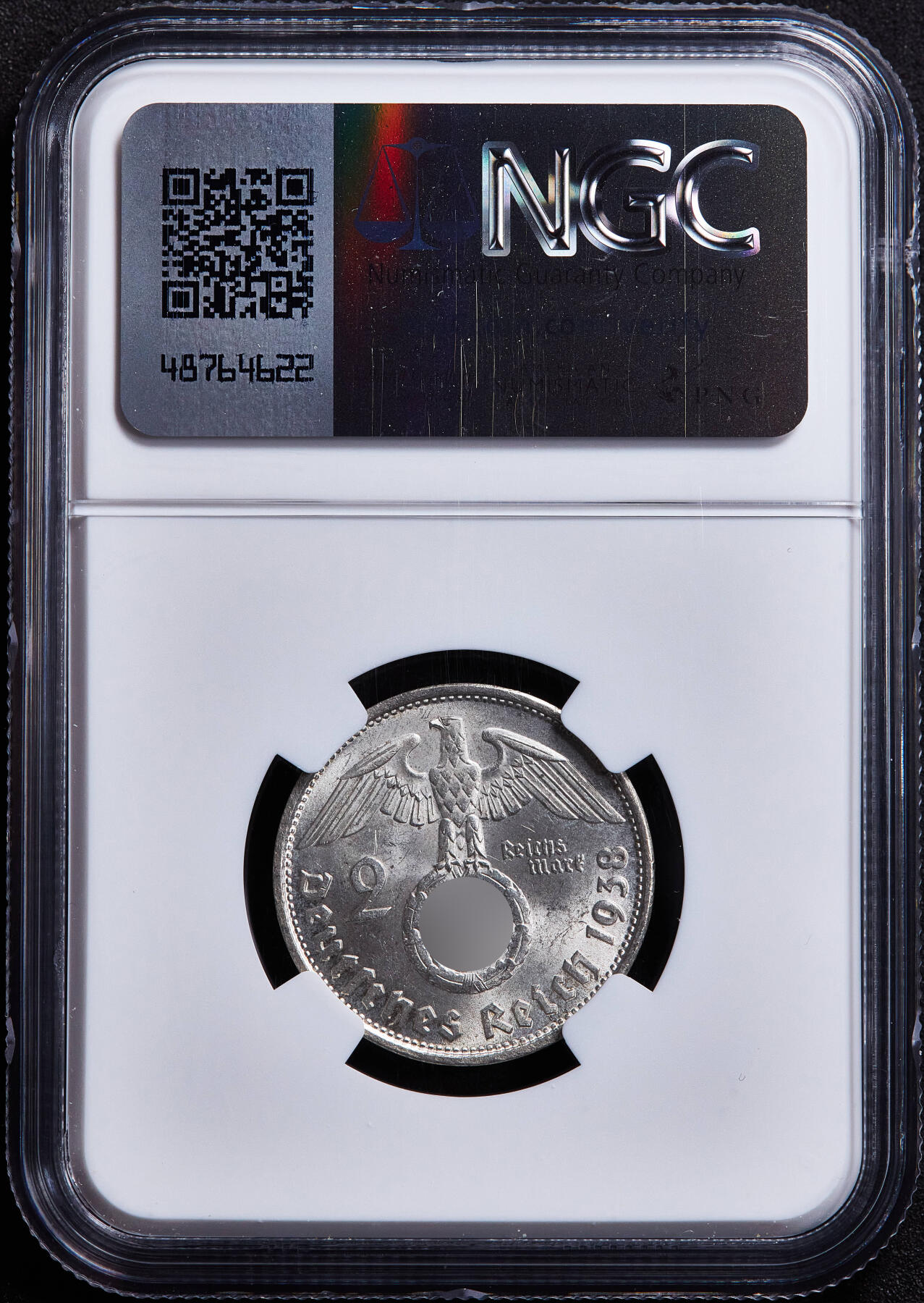 【俄甄集藏】满园春色-2026年(051)04-22星期三 晚 19:30 全场包邮 德国第三帝国1938年B版兴登堡党徽2马克银币，NGC MS62，转光品相，原图至官网查询或联系客服