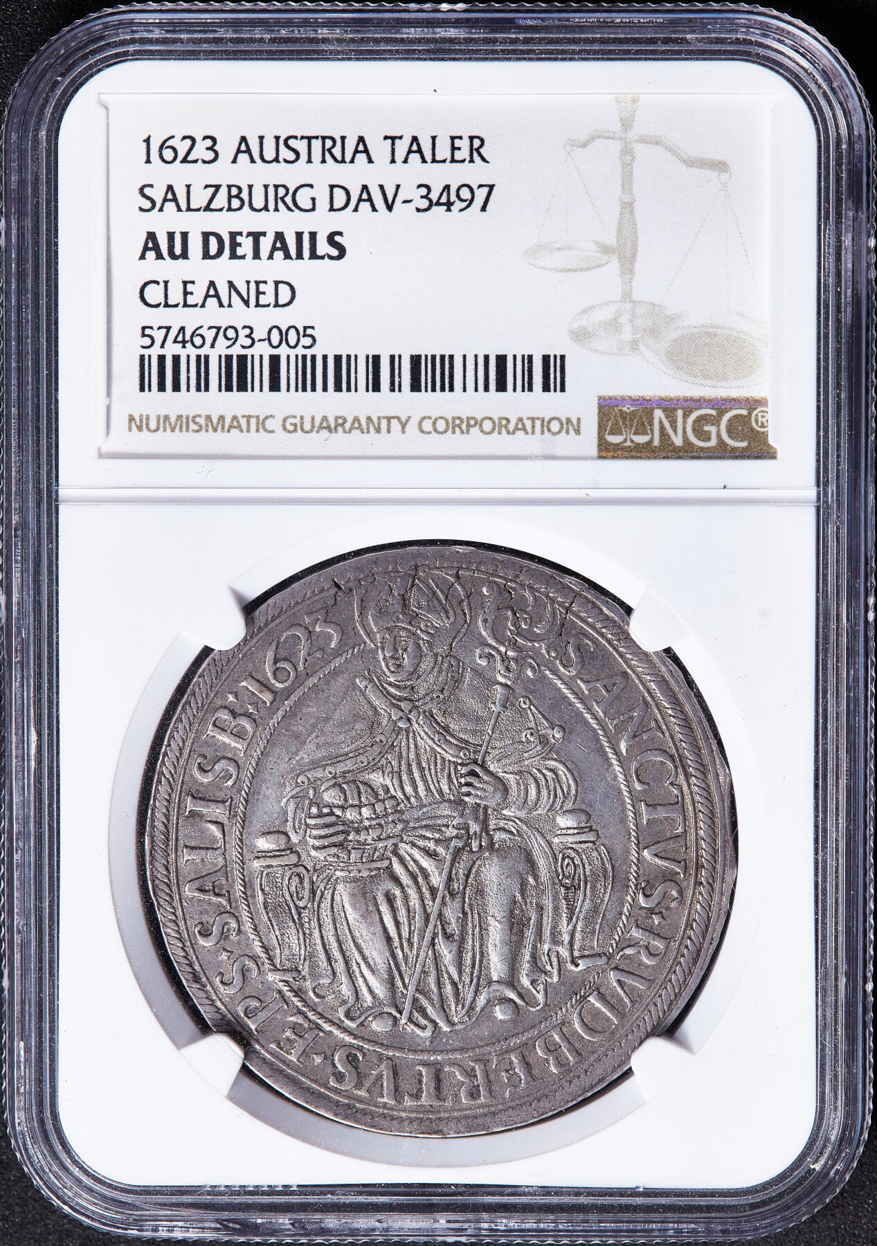 【俄甄集藏】满园春色-2026年(051)04-22星期三 晚 19:30 全场包邮 神圣罗马帝国-奥地利萨尔茨堡1623年帕里斯·冯·洛德龙大主教1泰勒大银币，NGC AUD，原味老包浆，细节尚佳，疑似错杀，正面人像为萨尔茨堡奠基者与主保圣人圣鲁伯特