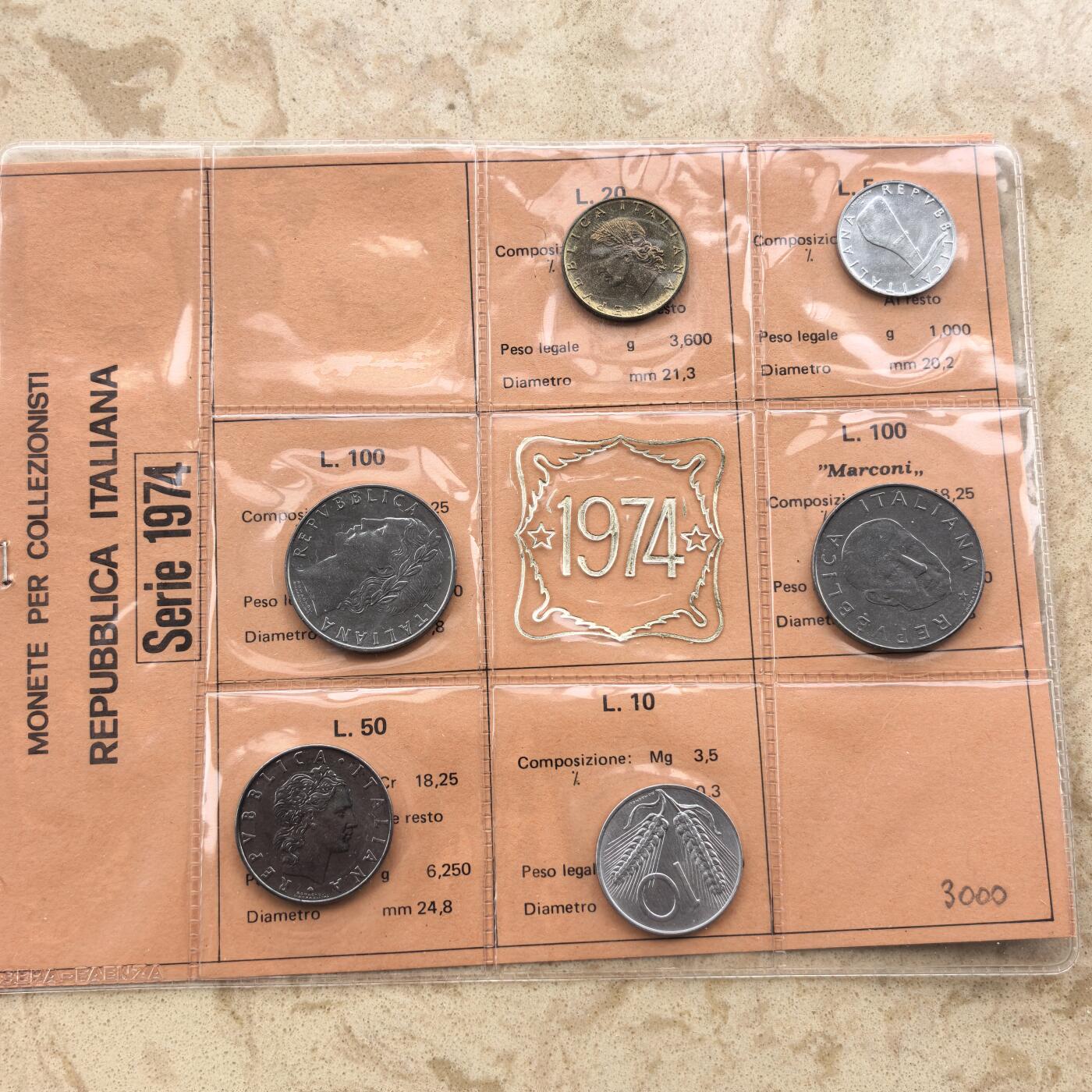 道一币馆币章第一百七十四场 原封带证 意大利1974年套币六枚