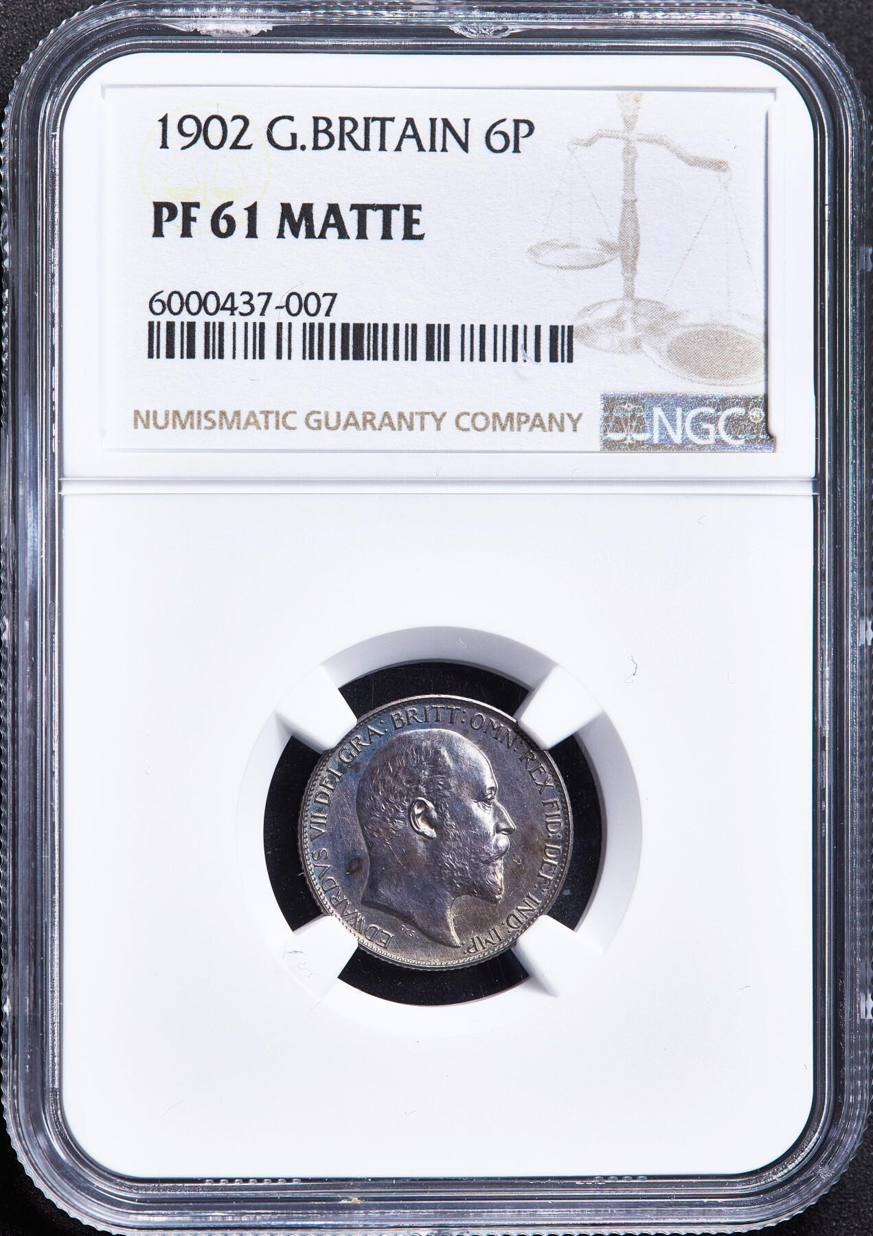 【俄甄集藏】满园春色-2026年(051)04-22星期三 晚 19:30 全场包邮 英国1902年爱德华七世精制6便士银币，NGC PF61 MATTE，紫罗兰酱彩老包浆，磨砂底板