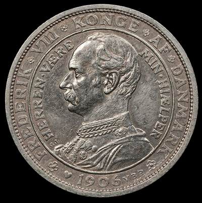 修遠堂世界钱币第111期 - 1906年丹麦国王更迭纪念2克朗银币 15g，含银80%