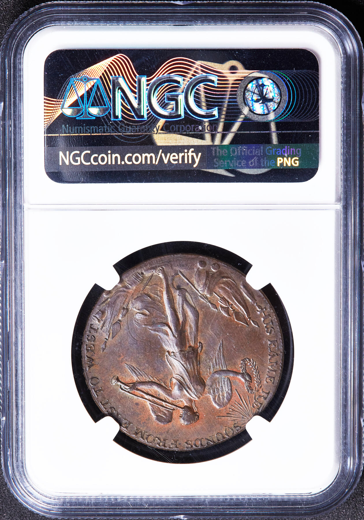 【俄甄集藏】满园春色-2026年(051)04-22星期三 晚 19:30 全场包邮 英国1794年萨福克郡伯里圣埃德蒙兹查尔斯·康沃利斯侯爵头像1便士名誉女神墨菲代用铜币，NGC MS63，巧克力包浆，高浮雕，原光品相，名誉品种