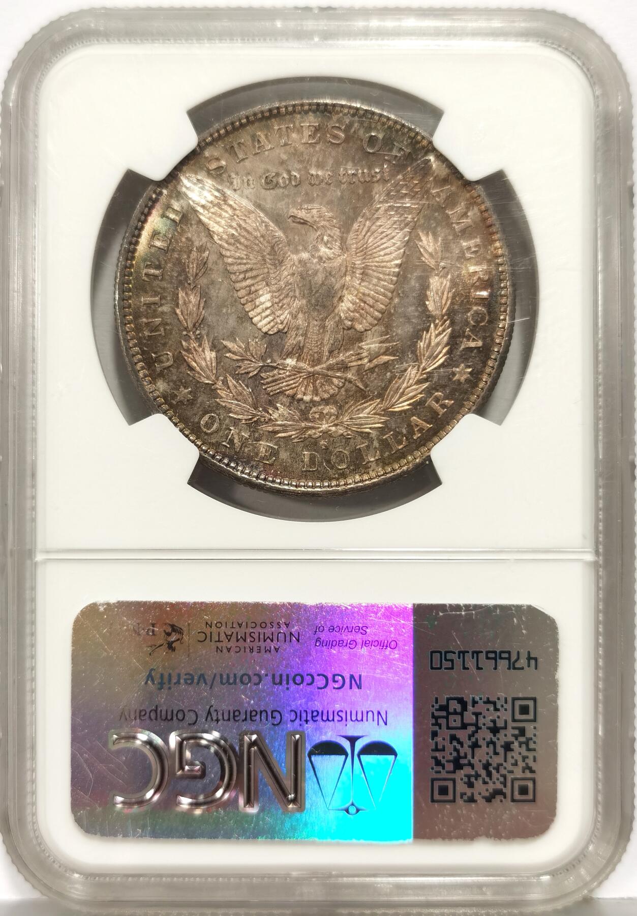博洋堂世界钱币拍卖第168期（全场包邮） NGC MS63 美国1880年S版摩根银币，双面重五彩包浆，美轮美奂