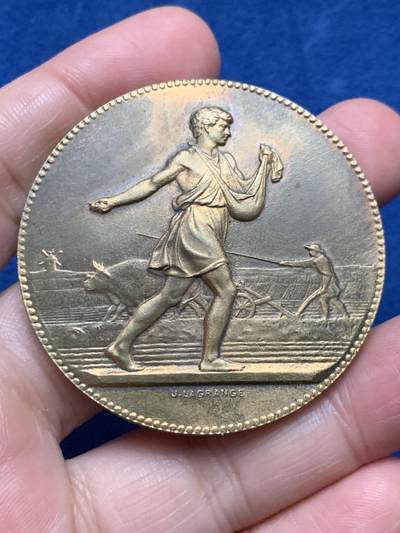 《竞宝斋》第479场 周日，周一 2场连拍 （全场包邮）20级店铺 欢迎送拍 - 法国播种者纪念铜章 59.8克 49.4mm 丰饶角铜标