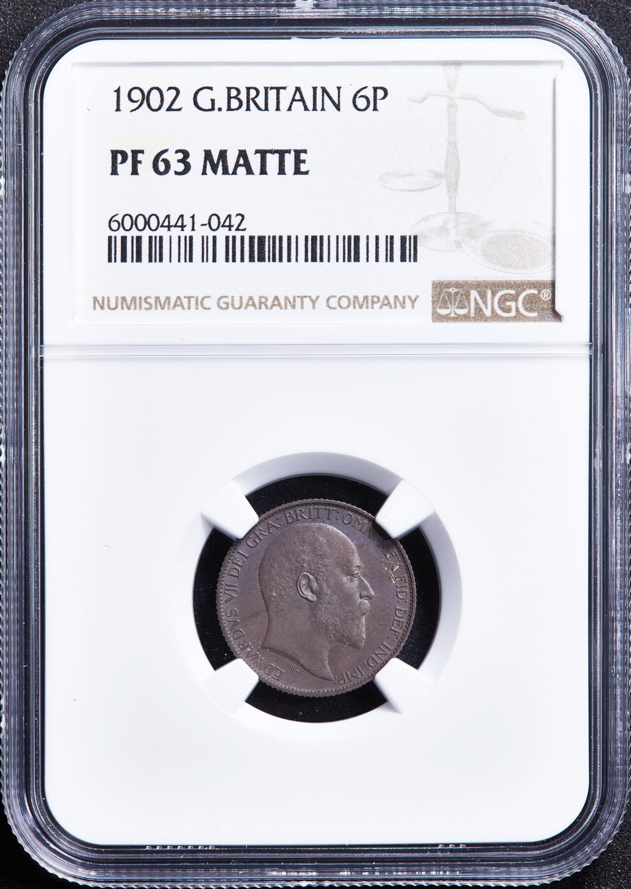 【俄甄集藏】满园春色-2026年(051)04-22星期三 晚 19:30 全场包邮 英国1902年爱德华七世精制6便士银币，NGC PF63 MATTE，酱彩老包浆，磨砂底板