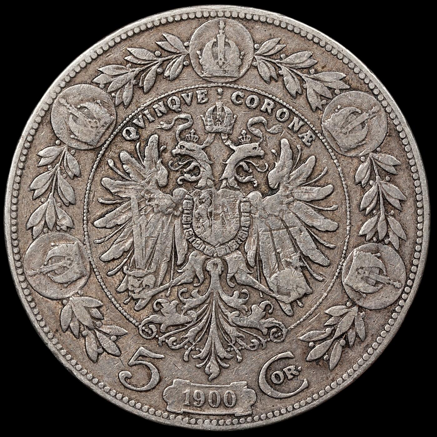 修遠堂世界钱币第111期 1900 年奥匈帝国弗朗茨・约瑟夫一世 5 克朗银币，23.78g，含银90%