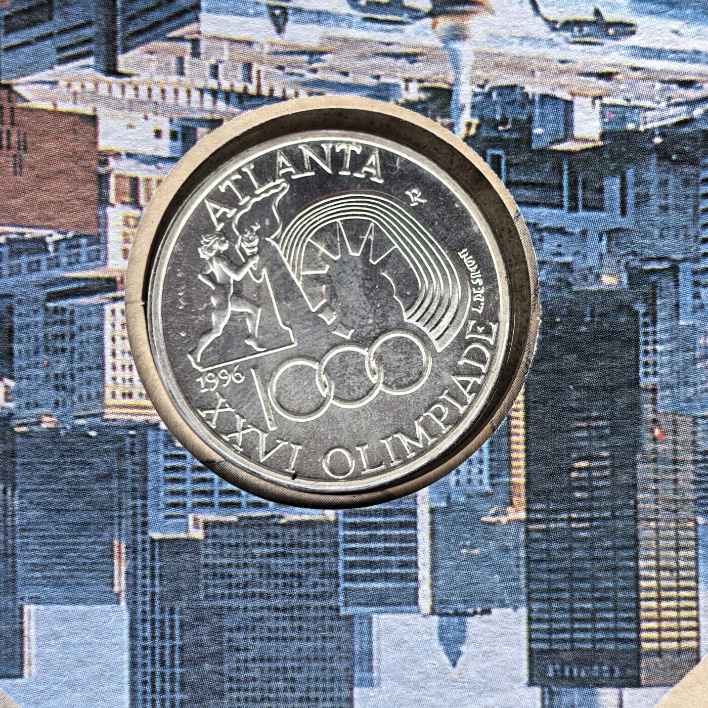 道一币馆币章第一百七十四场 原包装 意大利1996年亚特兰大奥运会1000里拉纪念银币