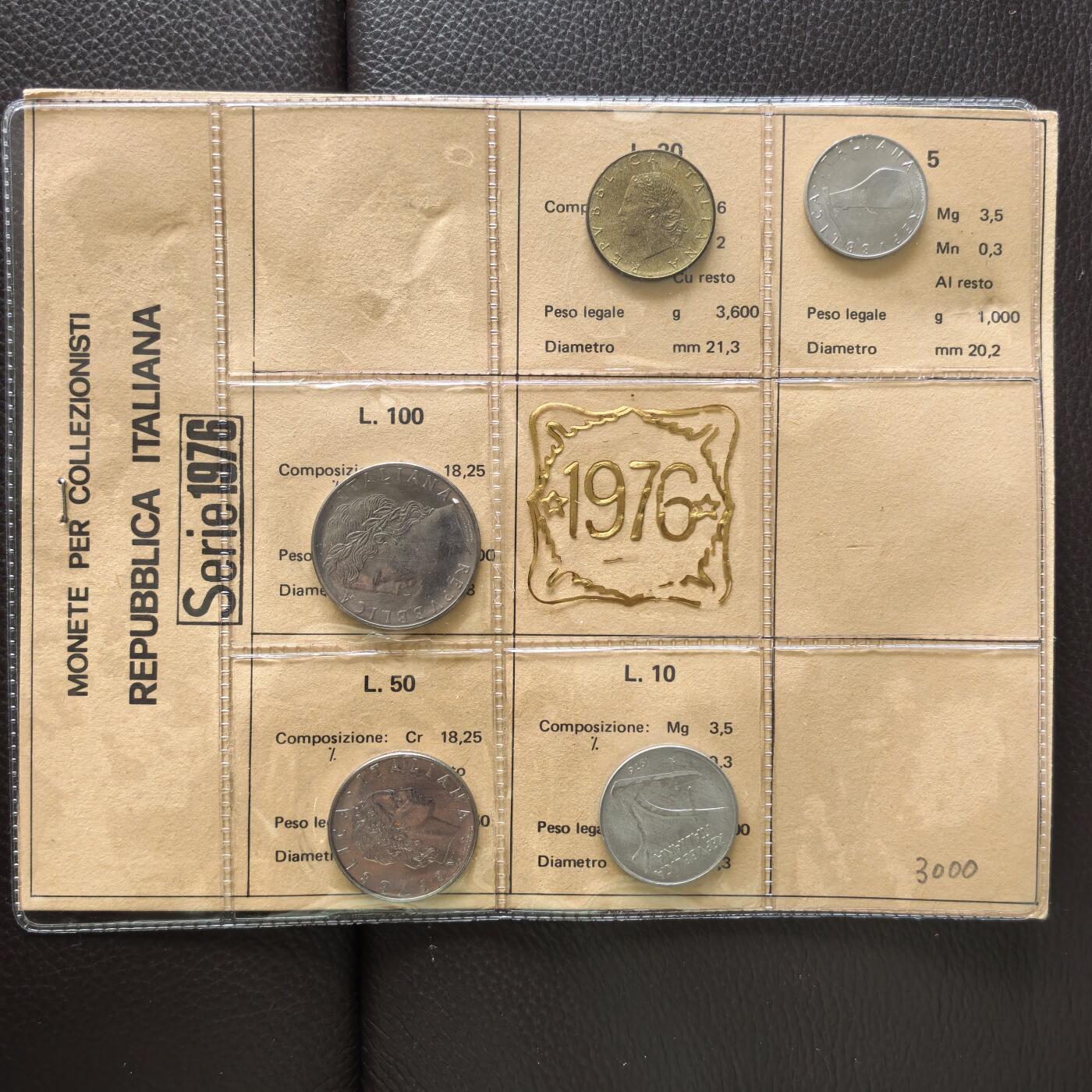 道一币馆币章第一百七十四场 原封带证 意大利1976年套币五枚