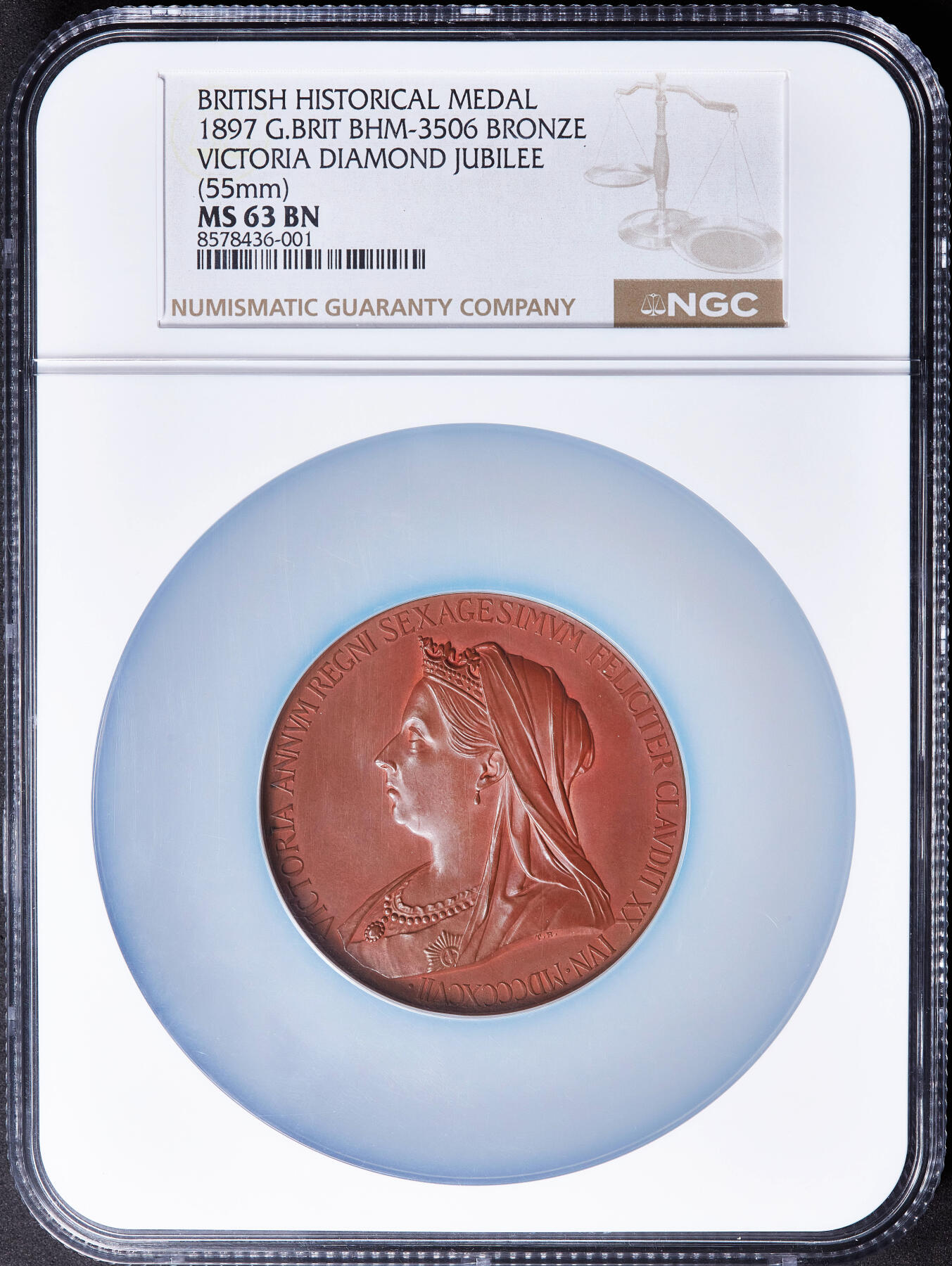 【俄甄集藏】满园春色-2026年(051)04-22星期三 晚 19:30 全场包邮 英国1897年纪念维多利亚女王加冕60周年钻石禧大铜章，NGC MS63，红铜原色状态，经典品种，直径：55mm