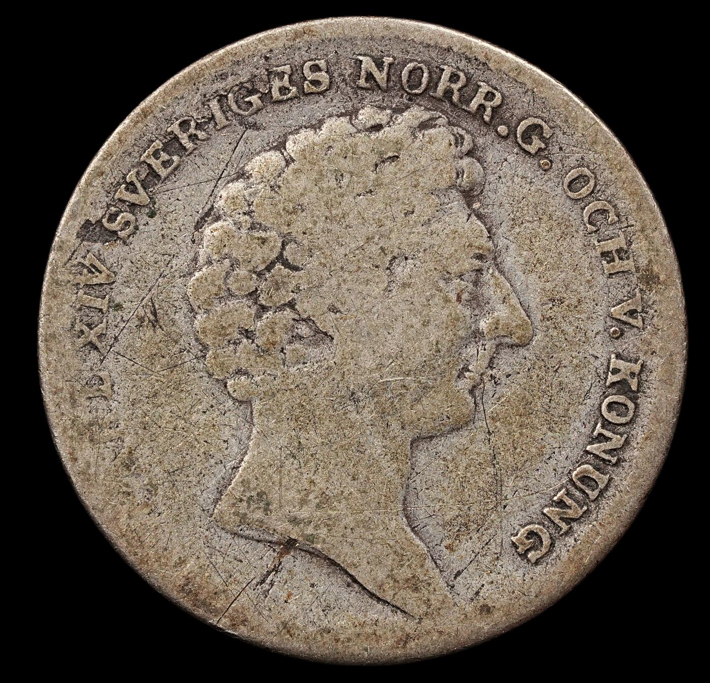 修遠堂世界钱币第111期 1832 年瑞典卡尔十四世・约翰 1/8 riksdaler specie 银币，4.15g