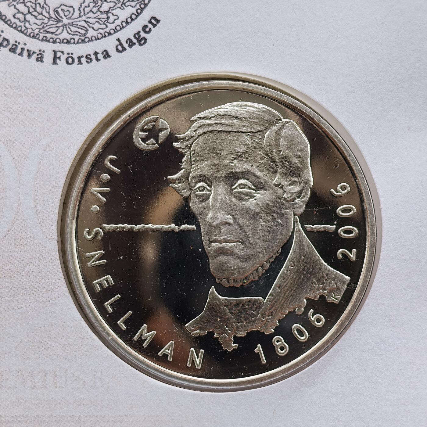 道一币馆币章第一百七十四场 邮币封 芬兰2006年作家约翰·斯内尔曼诞辰200周年10欧元精制银币 27.4g 925s
