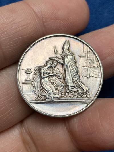 《竞宝斋》第479场 周日，周一 2场连拍 （全场包邮）20级店铺 欢迎送拍 - 1893年法国婚礼银章 9.7克 27.2mm 丰饶角银标