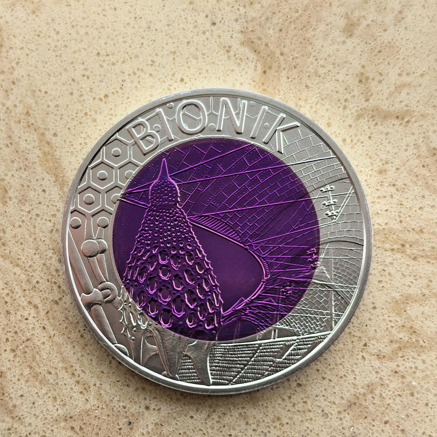 道一币馆币章第一百七十四场 原盒证 奥地利2012年仿生学发展25欧元铌芯银币