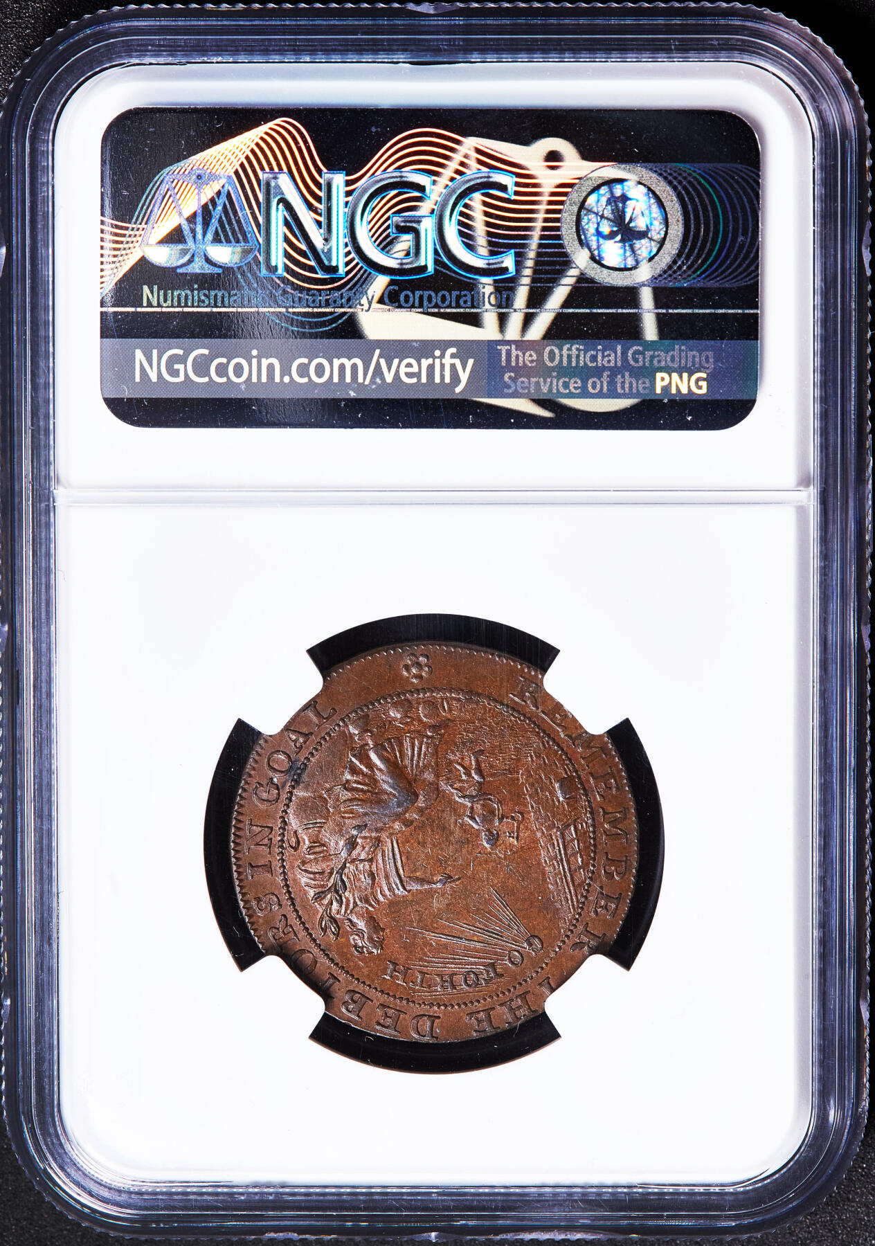 【俄甄集藏】满园春色-2026年(051)04-22星期三 晚 19:30 全场包邮 英国1790年代萨默赛特郡巴斯市慈善家约翰·霍华德·希克曼头像1/2便慈善女神商业代用铜币，NGC MS62，巧克力包浆，原铜光犹存，设计精美