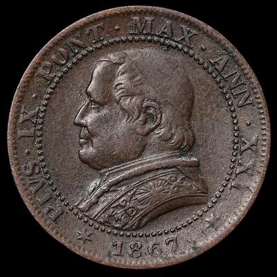 修遠堂世界钱币第111期 - 1867 年教皇国（教宗国）1 索多铜币