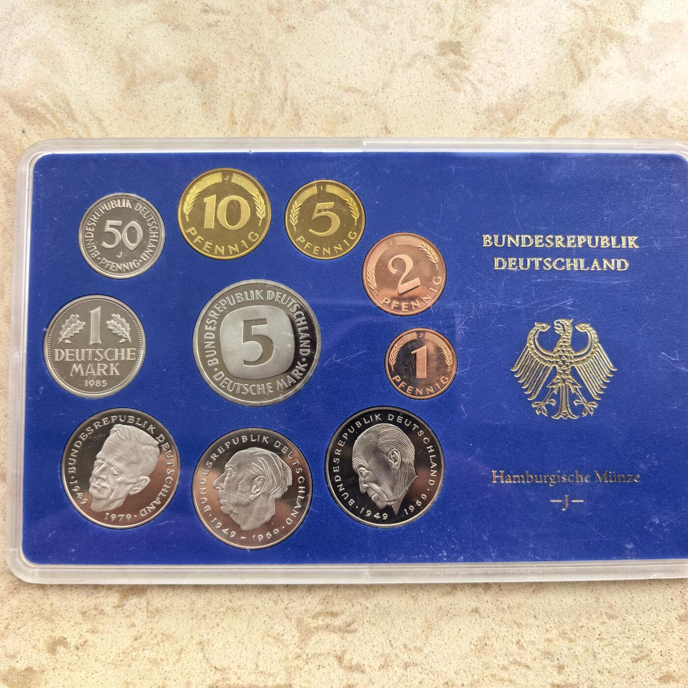 道一币馆币章第一百七十四场 原包装 德国1985年精制套币全套十枚-J标汉堡造币厂