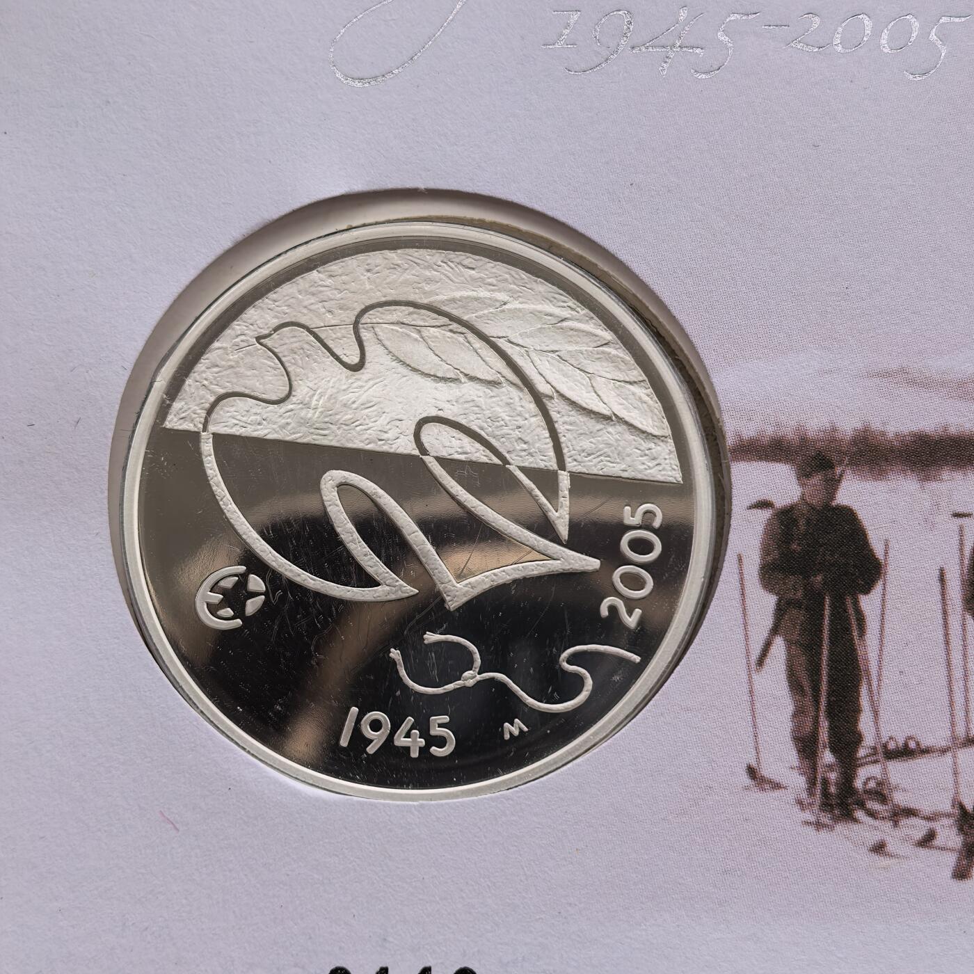 道一币馆币章第一百七十四场 币封 芬兰2005年欧洲和平60周年10欧元精制银币 27.4g 925s