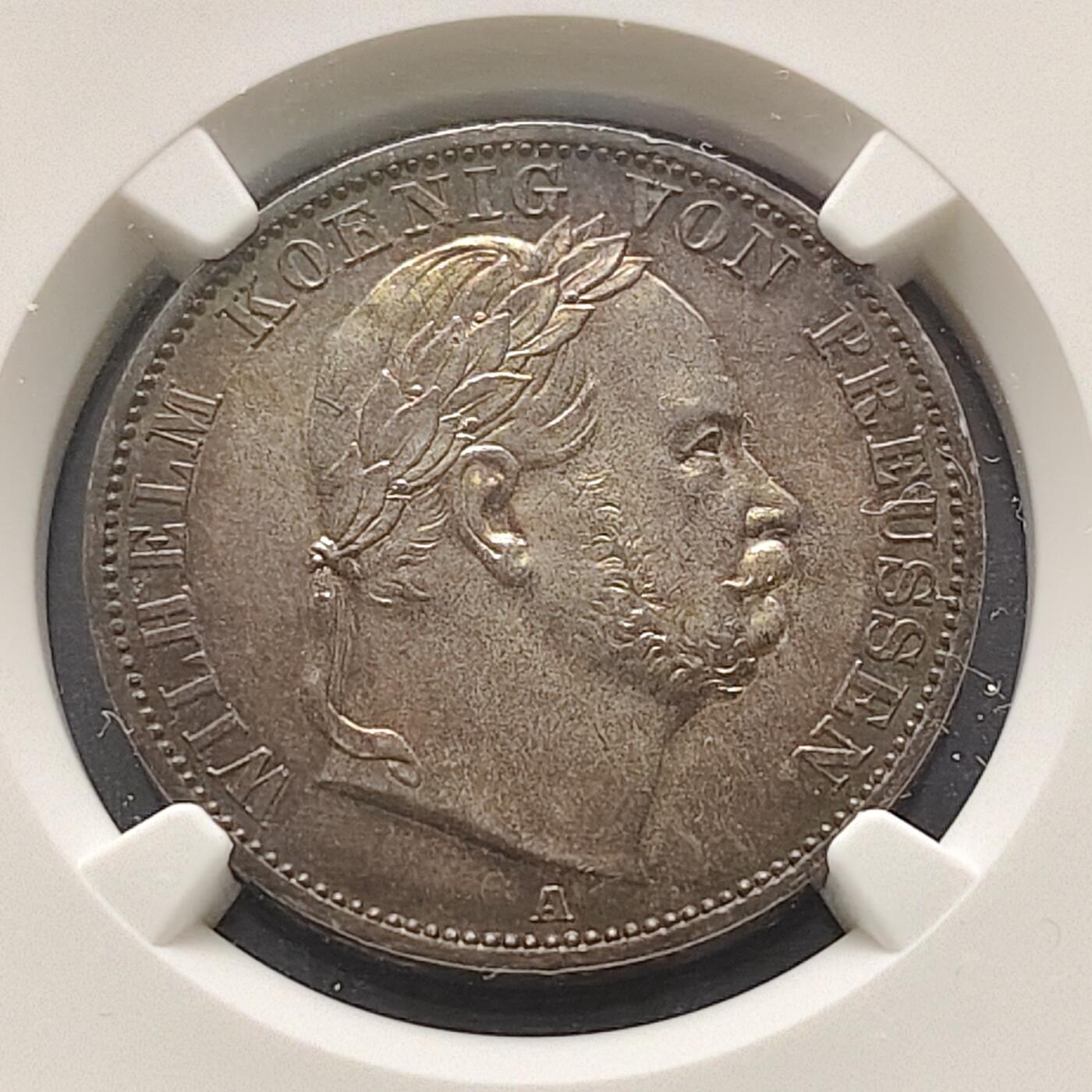 【全场包邮】纯粹捡漏拍521场 德国普鲁士1866年威廉一世1泰勒银币-NGC MS62