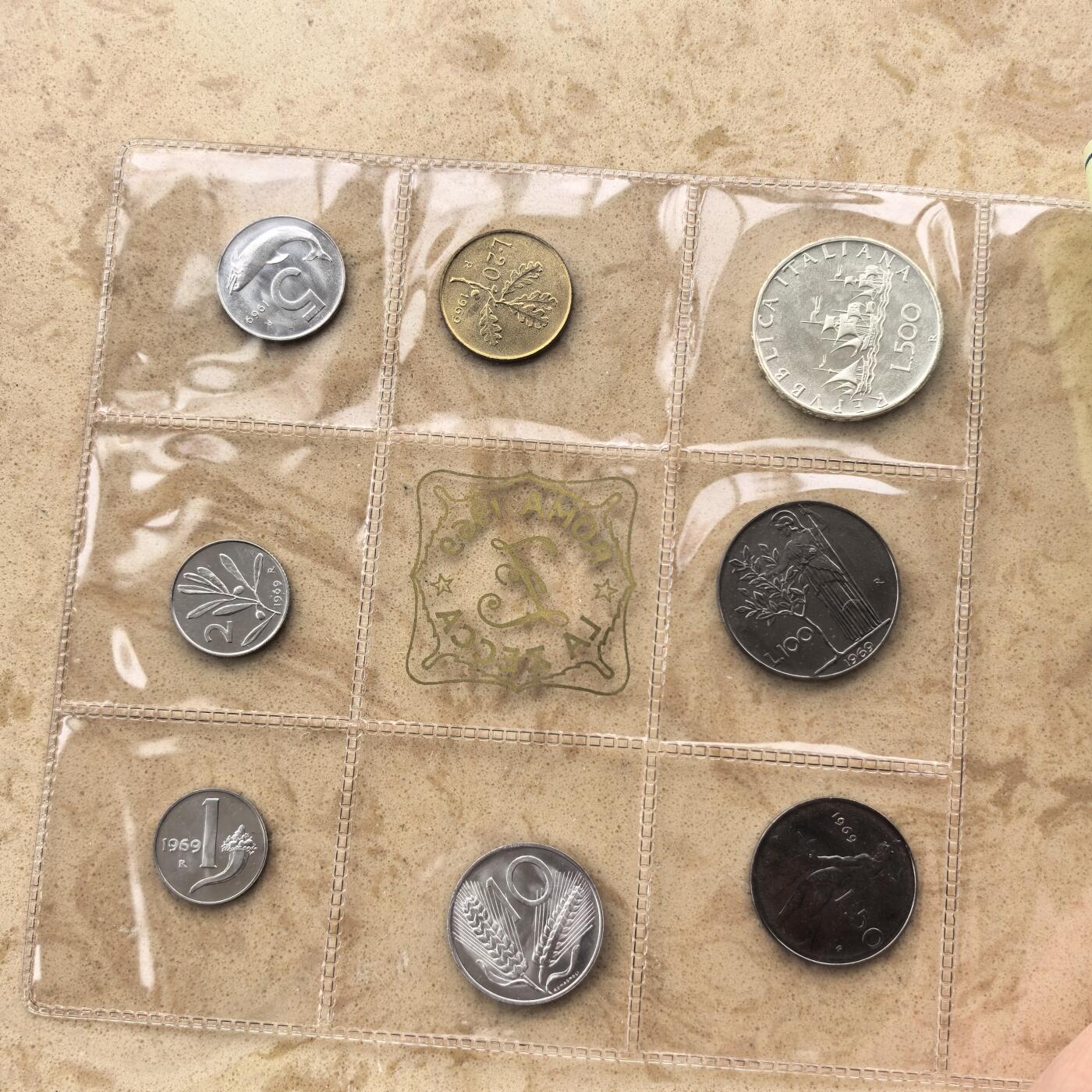 道一币馆币章第一百七十四场 原封带证 意大利1969年套币八枚 含500里拉银币