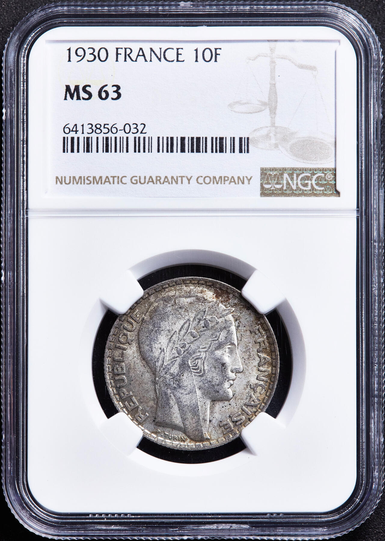 【俄甄集藏】满园春色-2026年(051)04-22星期三 晚 19:30 全场包邮 法国1930年第三共和国桂冠10法郎银币，NGC MS63，黄油彩原光品相