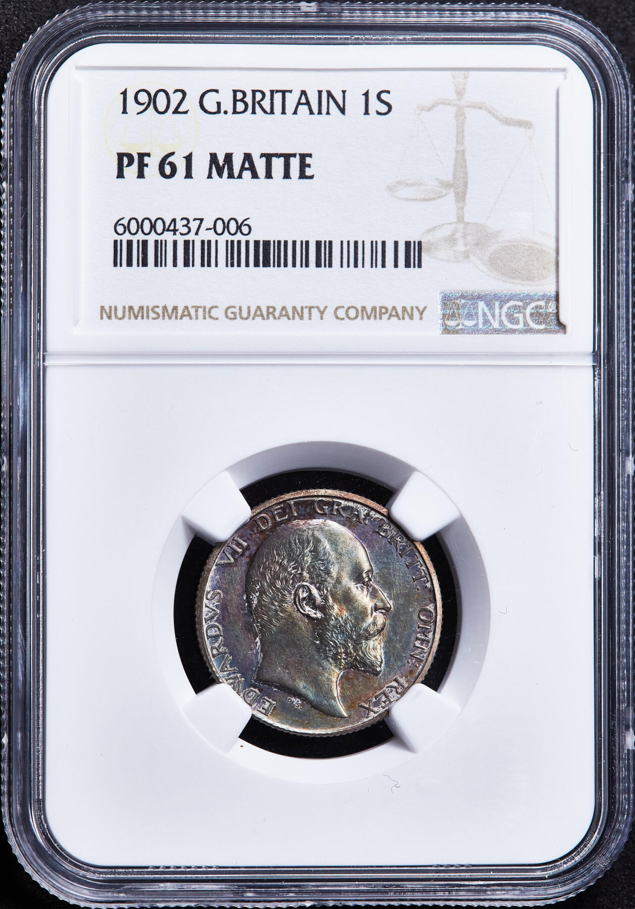 【俄甄集藏】满园春色-2026年(051)04-22星期三 晚 19:30 全场包邮 英国1902年爱德华七世精制1先令银币，NGC PF61 MATTE，五彩酱彩老包浆，磨砂底板