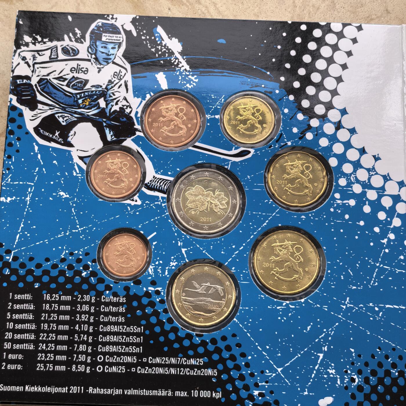 道一币馆币章第一百七十四场 原包装 芬兰2011年欧元套币8枚-冰球竞标赛纪念版