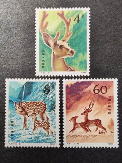 洪涛臻品批发群 精选邮票限时拍卖第1313期  - T52梅花鹿 新全套 原胶背白面艳票挺！全品！【2月18日邮商收购价80元】