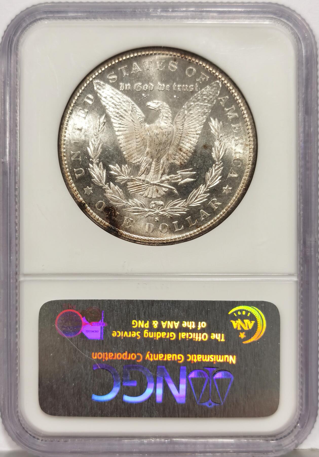 博洋堂世界钱币拍卖第168期（全场包邮） NGC MS64 美国1882年S版摩根银币，老盒严评，环彩