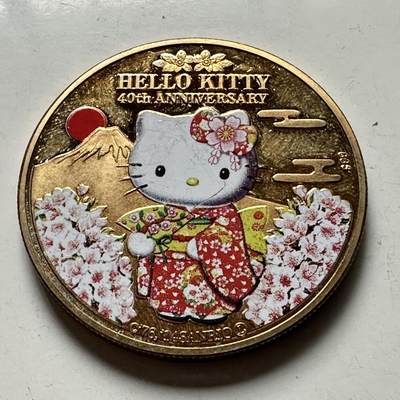 🌹外币初藏🌹🐯2026年第41场   每周二四六晚8️⃣点 世界钱币 库克群岛 Hello Kitty 40周年 彩色镀金纪念章 克朗型