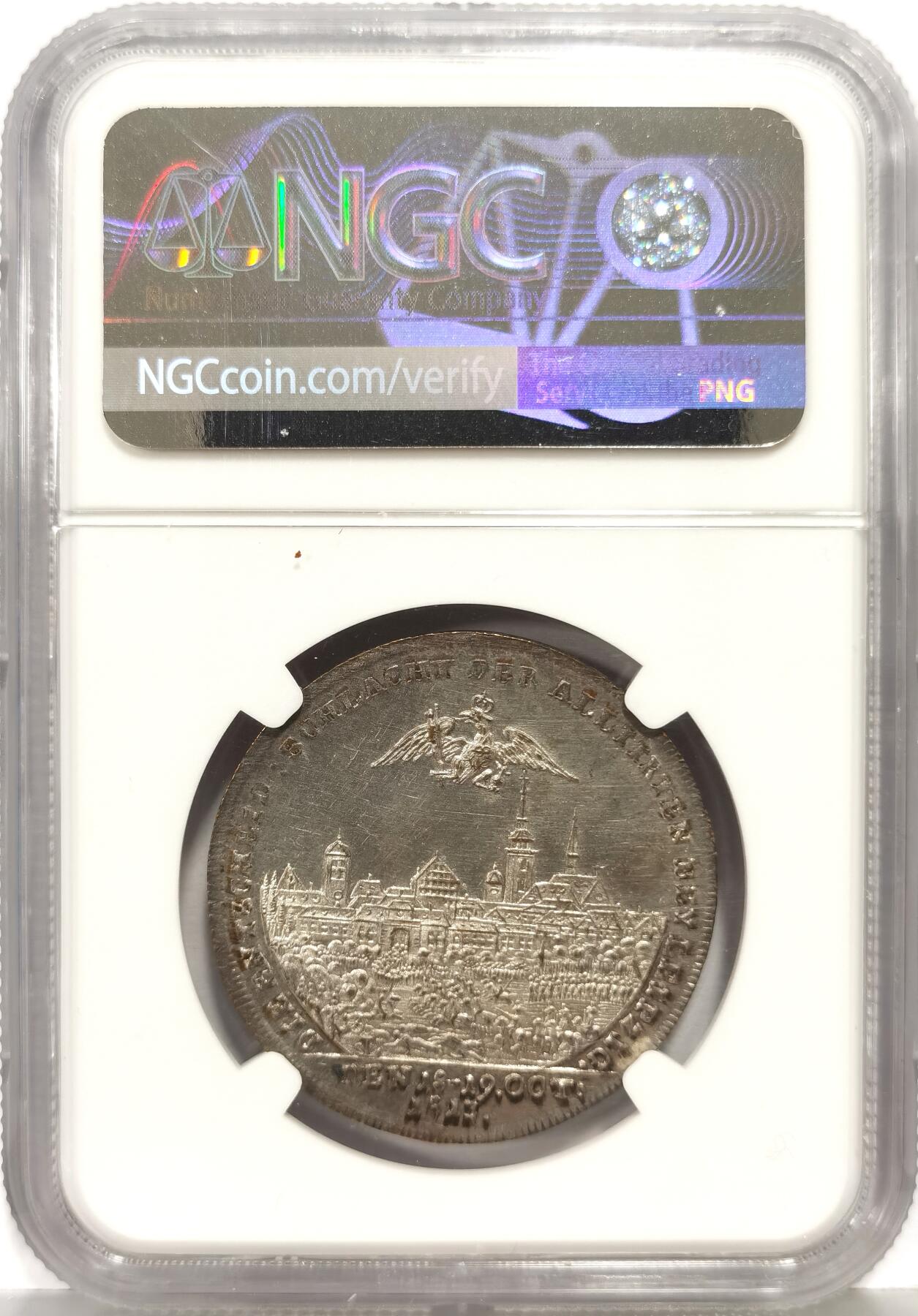 博洋堂世界钱币拍卖第168期（全场包邮） NGC UNCD 沙俄名誉品，1813年纪念反法同盟莱比锡战役胜利镀银铜章。错杀高分品，类精制底板，极其稀少沙俄章！正面人物为奥地利皇帝弗朗茨一世和俄国沙皇亚历山大一世！乌俄打到现在，沙俄币章越来越贵越来越不准出境（俄罗斯）