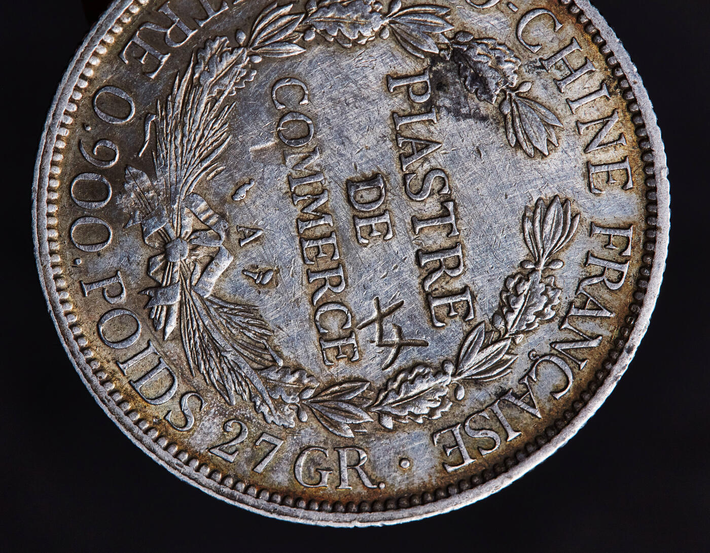 【俄甄集藏】满园春色-2026年(051)04-22星期三 晚 19:30 全场包邮 法属印度支那1900年A版1皮阿斯特坐洋大银币，黄油彩包浆，打戳