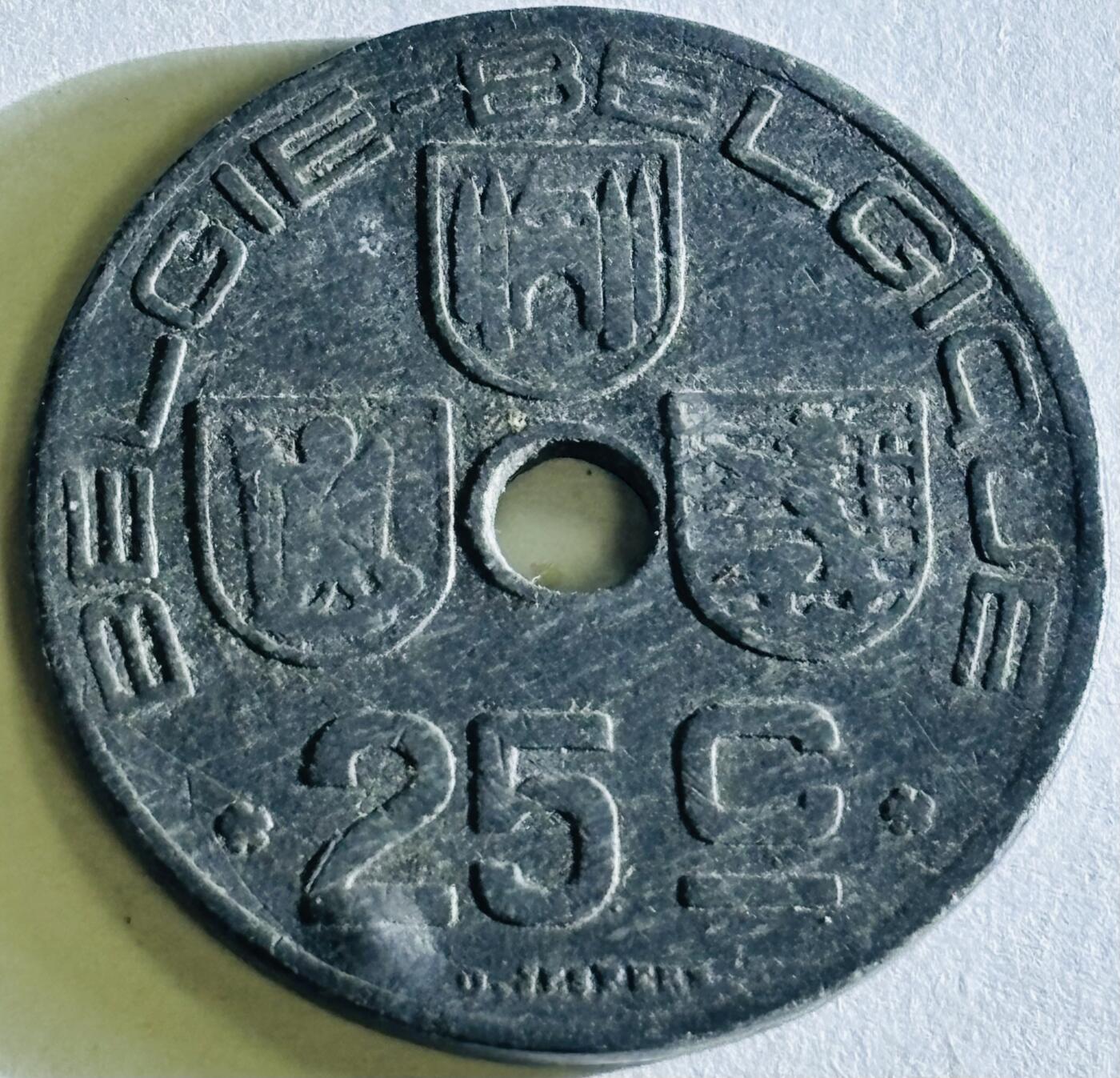 文馨钱币收藏第 300 场，银币，散币，小量德占比利时时期货币，长期接代拍业务 少见1944 年二战时期德占领比利时利奥波德三世时期 25 分锌币，第六版本