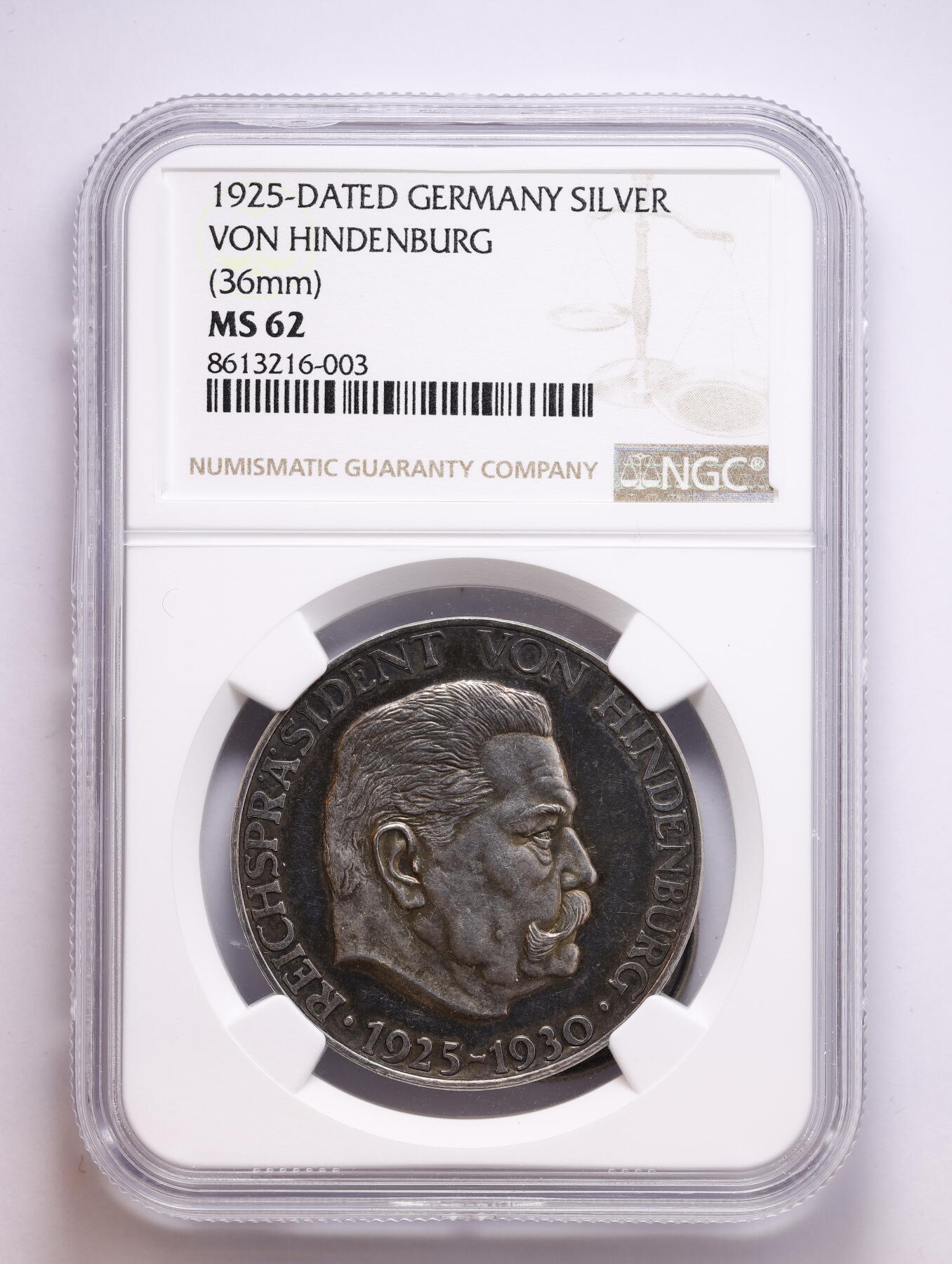观钱 近现代机制币拍卖No.008（全场顺丰包邮，不区分偏远地区）  1925 年德国魏玛共和国保罗・冯・兴登堡总统当选纪念银质章 NGC MS62