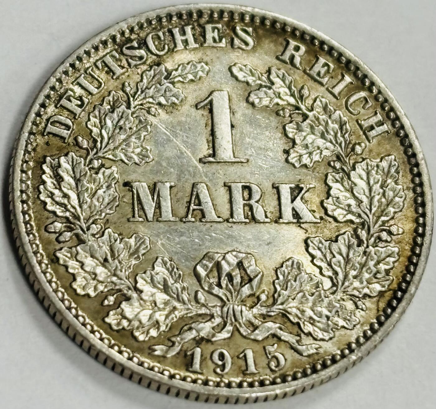 文馨钱币收藏第 300 场，银币，散币，小量德占比利时时期货币，长期接代拍业务 少见原光好品 1915 面德意志帝国长翅鹰 1 马克银币 J 厂（汉堡铸造厂）细节完美 5.55 克 900 银
